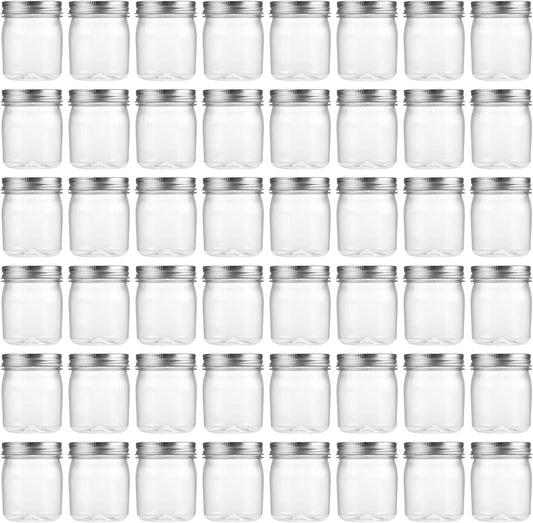 novelinks 8 oz Clear Plastic Jars with Screw-On Lids - BPA-Free Refillable Storage Containers for Slime, Spices, Crafts, Kitchen & Home Organization (48 Pack,Silver)