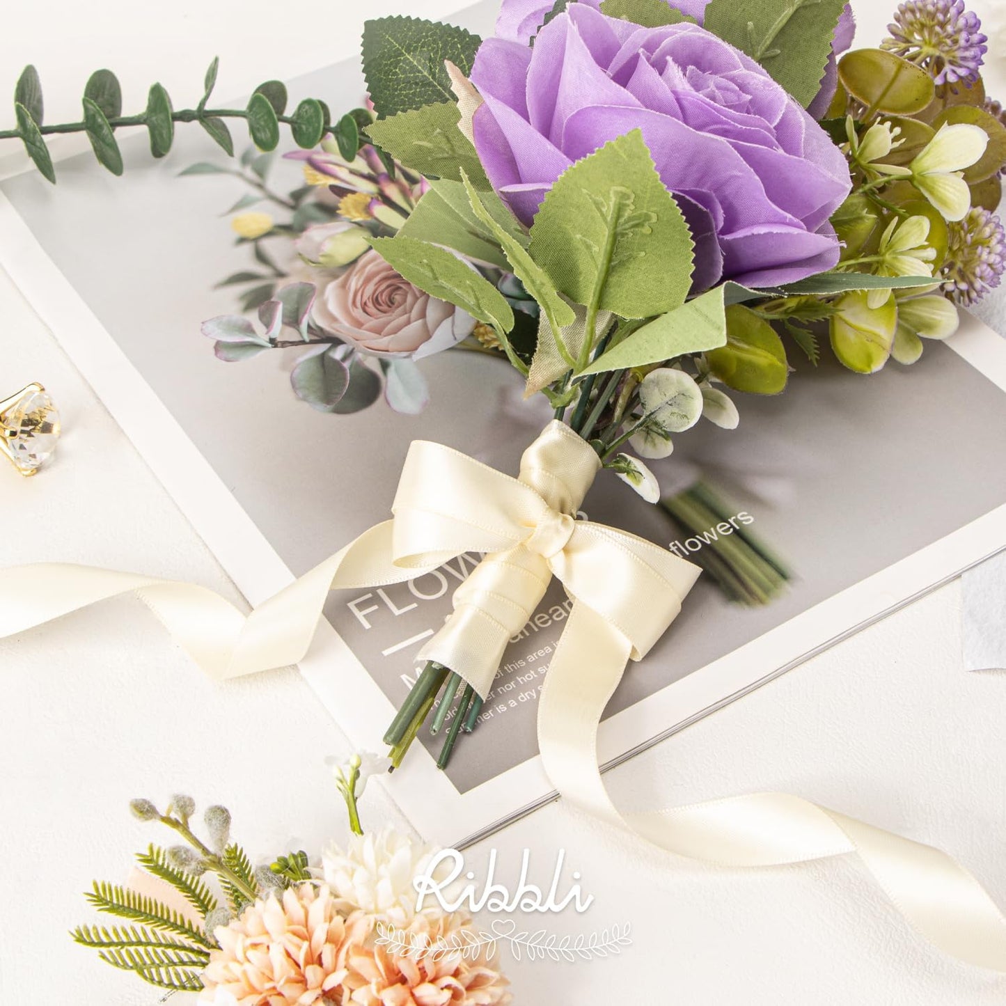 Ribbli Ivory Satin Ribbon 5/8 inch x Continuous 25 Yards,Double Faced Satin Use for Craft, Gift Wrapping, Christmas Ornaments, Hair Bows, Bouquet Bows