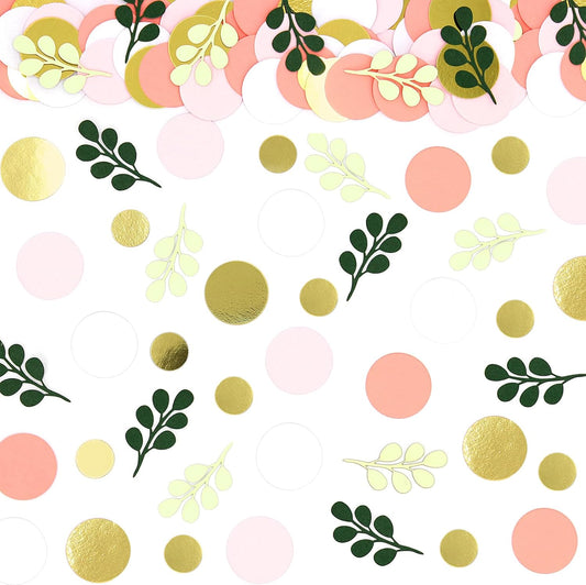 300PC Sage Green Gold Pink Round Dots Confetti for Girl Baby Shower Decorations Greenery Eucalyptus Scatter Birthday Decorations for Women Bridal Shower Wedding Confetti Party Decor Supplies