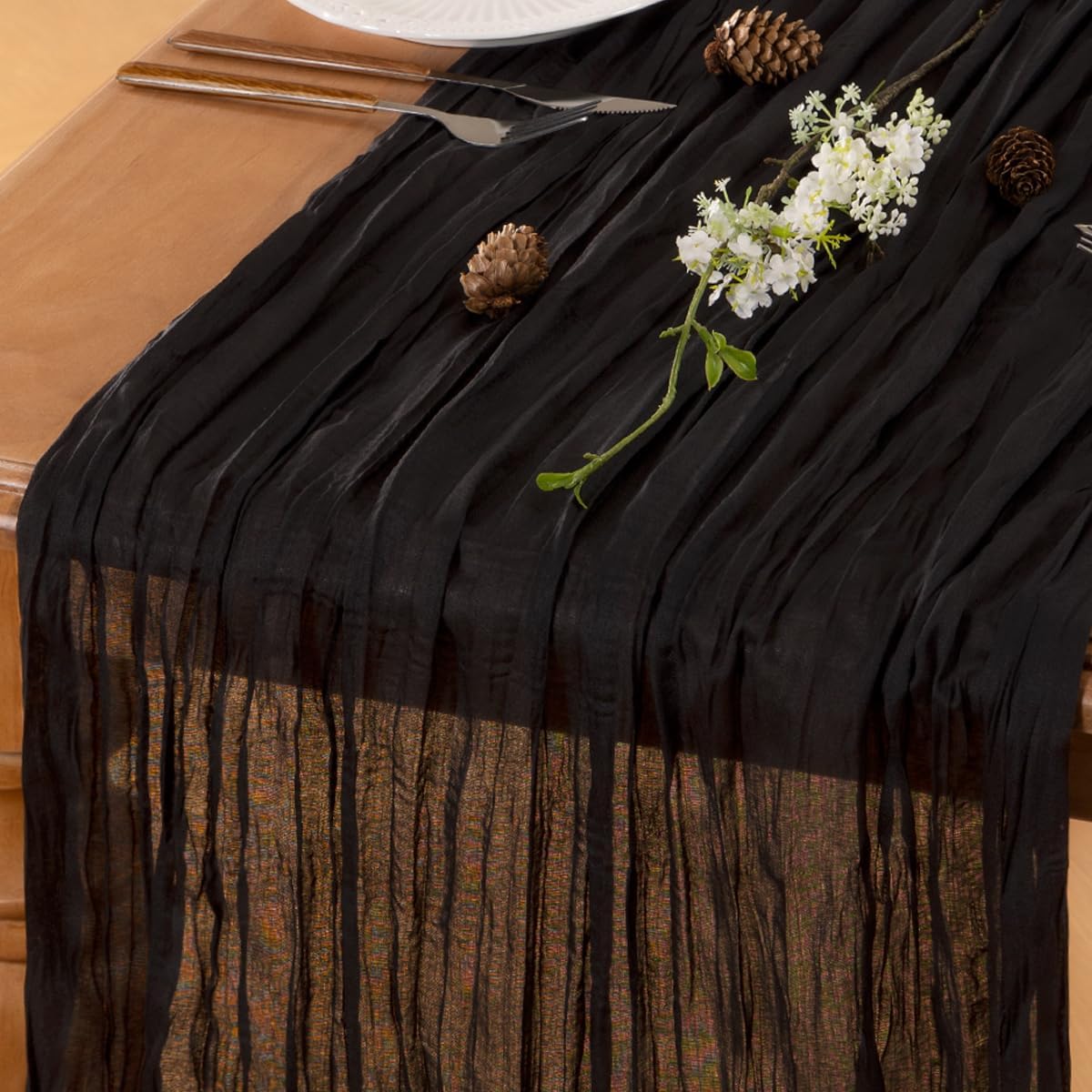 Black Table Runner Cheesecloth Table Runner 10FT Farmhouse Table Runners 120 Inches Fall Table Decor Dining Room Centerpiece Wedding Boho Baby Shower Birthday