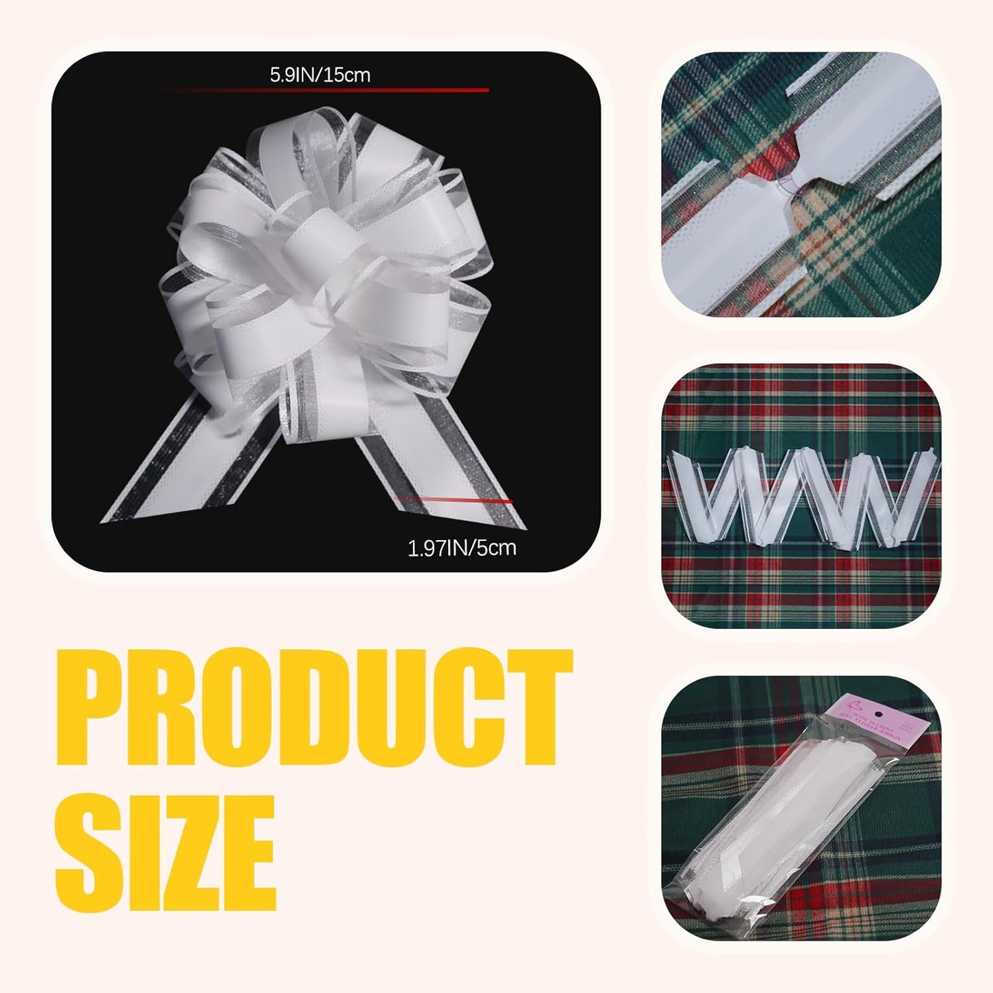 6 PCS 6 Inch Organza White Pull Bows - Perfect for Gift Wrapping, Wedding Decor, Car Bows, Birthday Parties, Christmas, and Valentine's Day