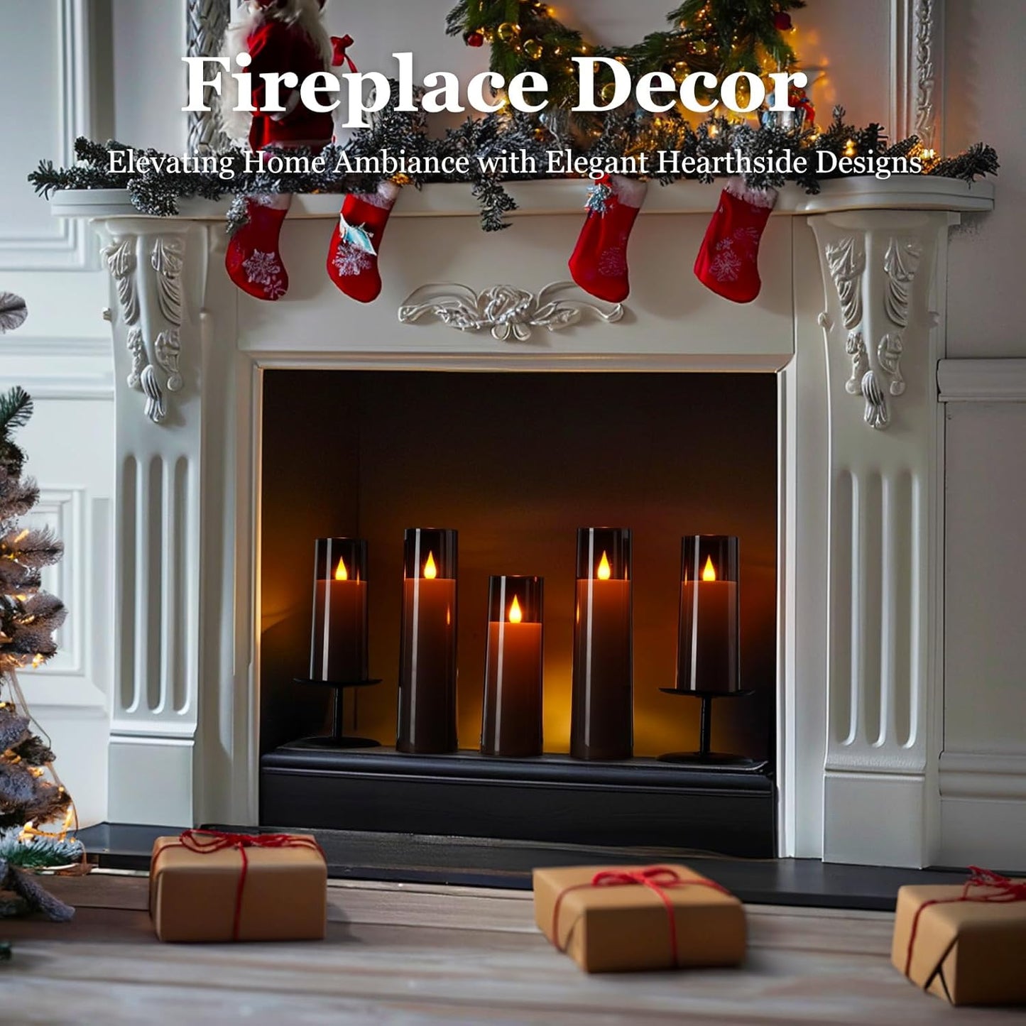 Amagic Grey Flameless Candles with Remote, Flickering Battery Operated Candles with Timer, Acrylic LED Fake Candle for Halloween Home Decor, 3D Wick, D2.2 xH5 5" 6" 7" 8", Set of 5