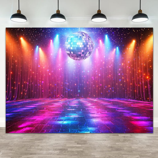 Disco Decorations Backdrop, Retro Glow Party 70s 80s 90s Theme Stage Dance Background Disco Party Decoration, Polyester Banner PartyBackdrop for Birthday Prom Portrait Photo Props 12x10ft