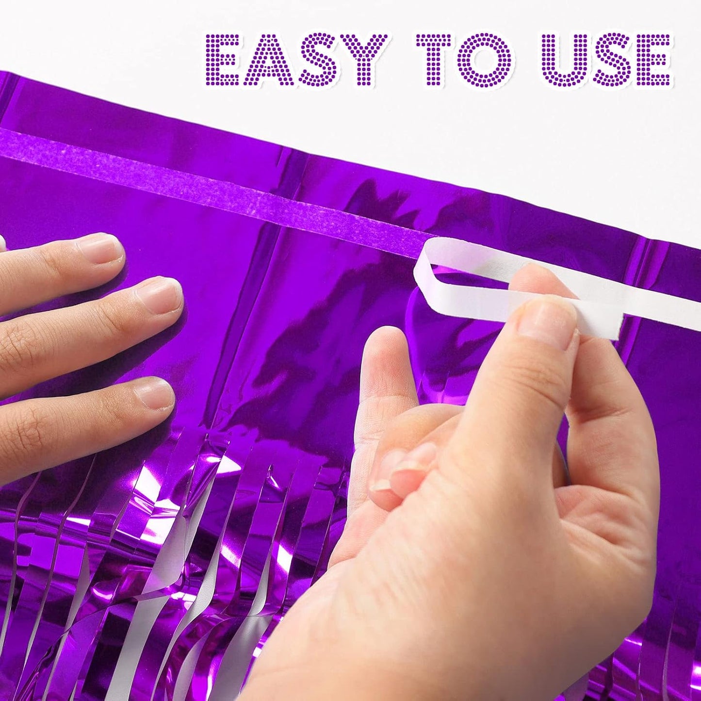 2 Pack Purple Fringe Curtains Foil Shiny Fringe Backdrop Tinsel Door Streamers Foil Curtains for Birthday Wedding Engagement Bridal Shower Celebration Party Decorations Large