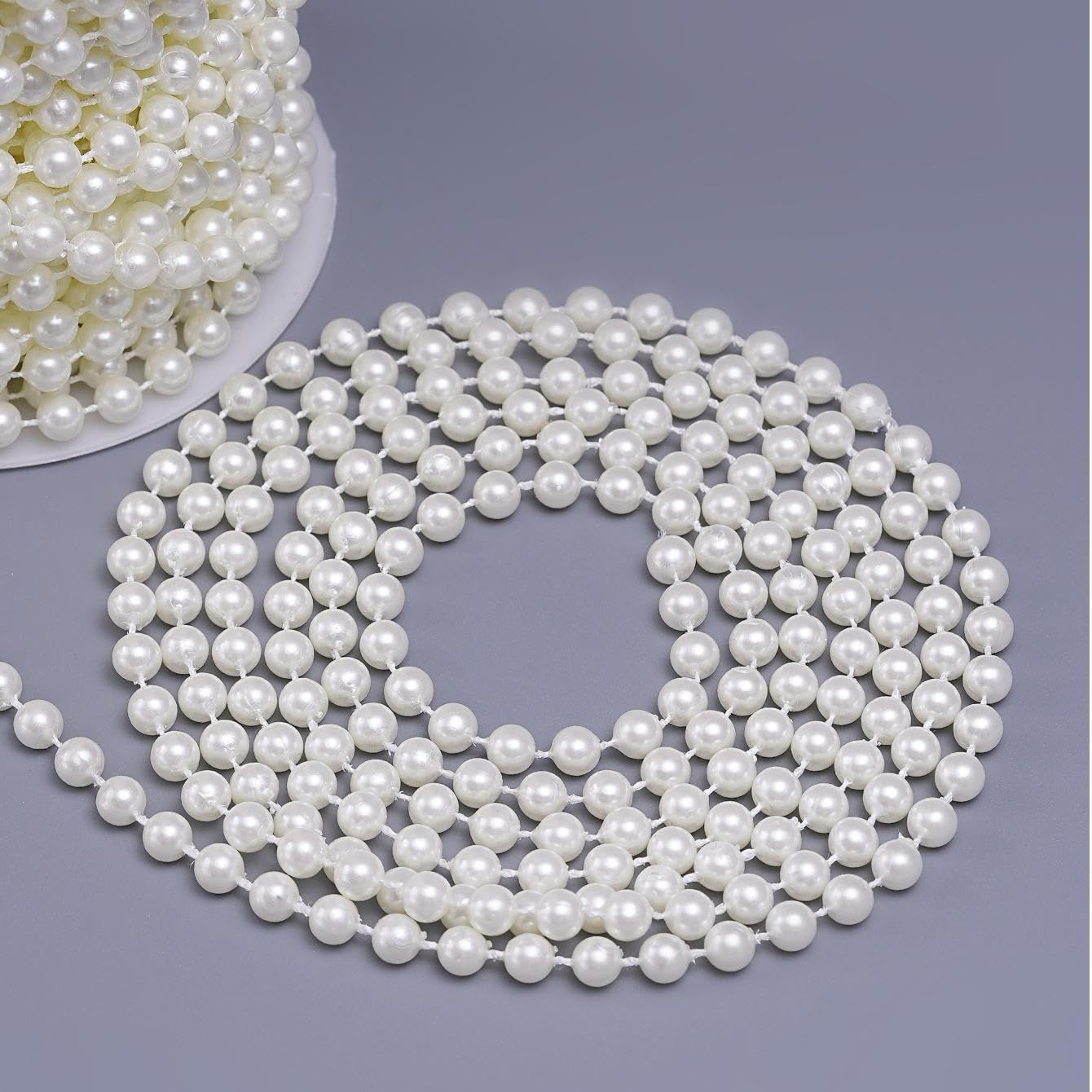 27 Yards/82 Feet Pearl Garland Craft String Pearls, Faux Pearl for Wedding Party Decoration, Christmas Tree Decorations and DIY Crafts (Ivory, 6 mm 82 Feet)