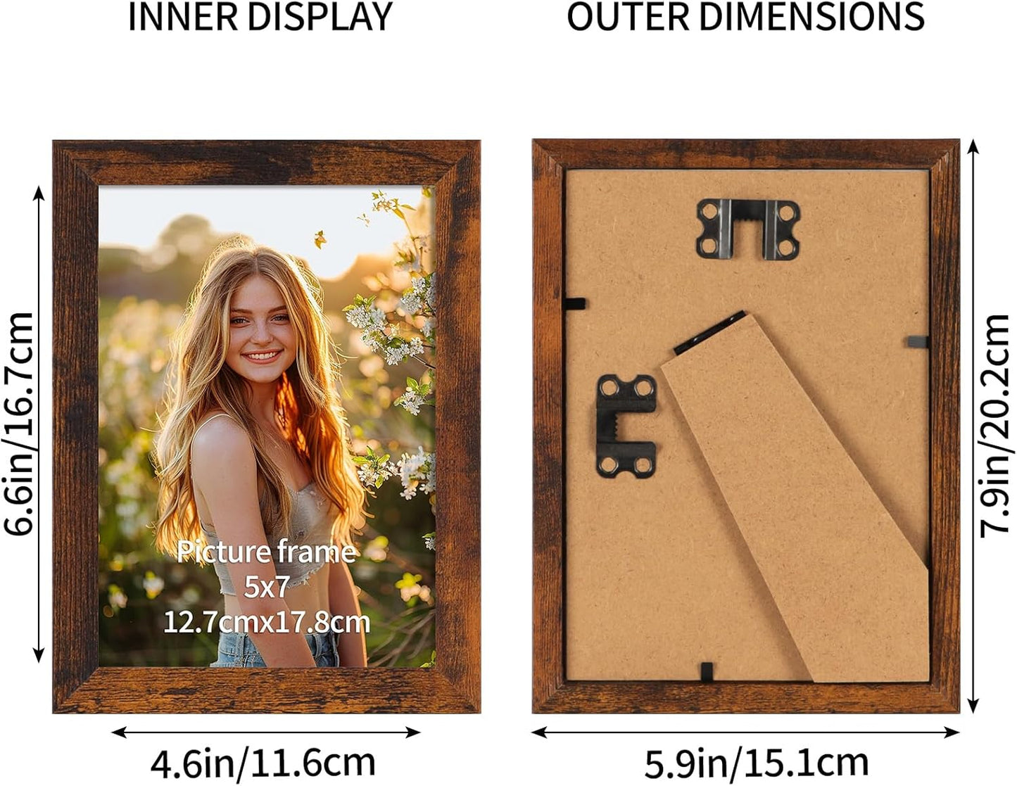 PETAFLOP Picture Frames 5x7 Bulk Set of 18, Wooden Brown Photo Frames Fits 5 by 7 for Wall or Tabletop Display