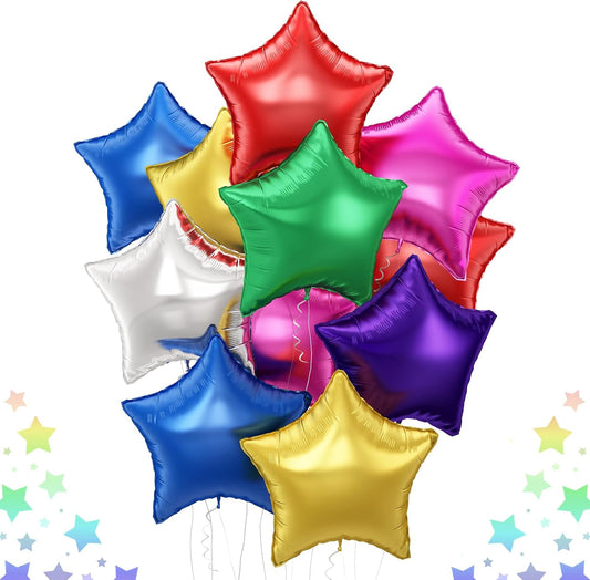Colorful Star Foil Balloons, 18 Inch 14 Pcs Mixed Stars Shape Mylar Helium Balloons, Pentagram Aluminum Set for Birthday Baby Shower Rainbow Party