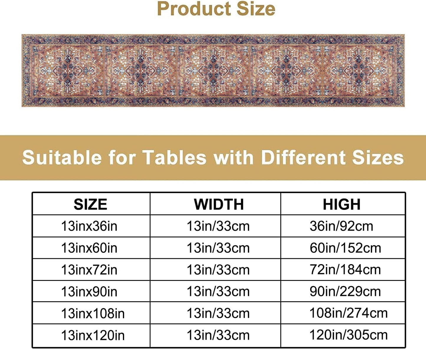 Boho Floral Vintage Table Runner, Purple Brown Retro Flower Rustic Country Farmhouse Abstract Pattern for Home Kitchen Table Decor Dining Coffee Room Party Decor 13x36in