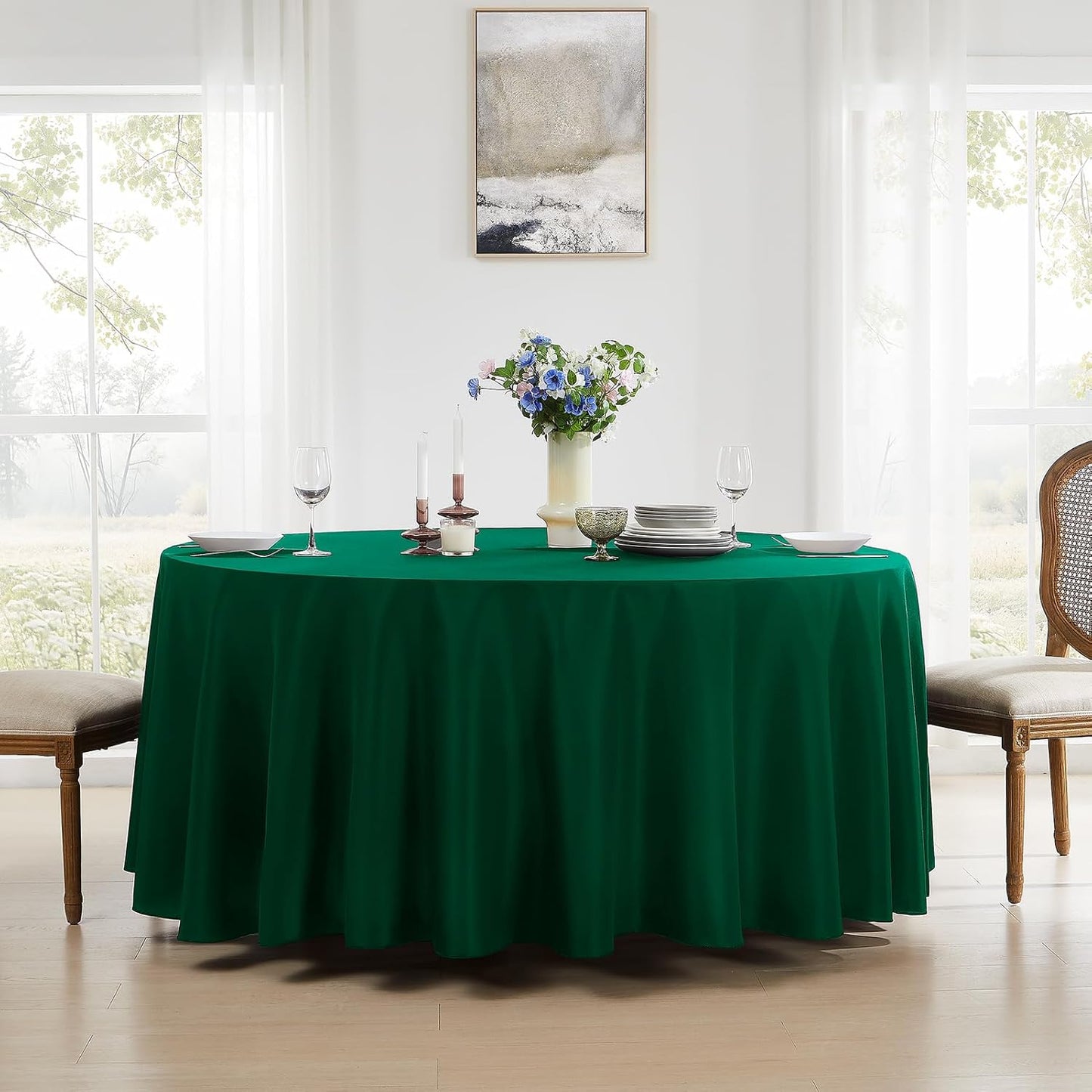 Round Tablecloth 120 Inch 2 Pack Dark Green Tablecloths Washable Decorative Linen Polyester Table Clothes Cover for Dining Table Banquets Buffet Parties and Wedding