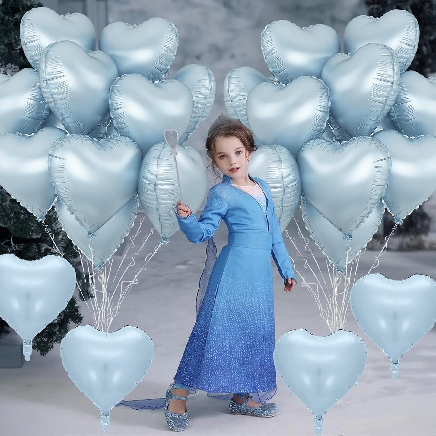 Baby Blue Heart Foil Balloons, 10PCS Light Blue Heart Shape Balloon, 18Inch Large Heart Polyester Film Balloon for Birthday Baby Shower Graduation Wedding Bridal Retirement Winter Party Supplies