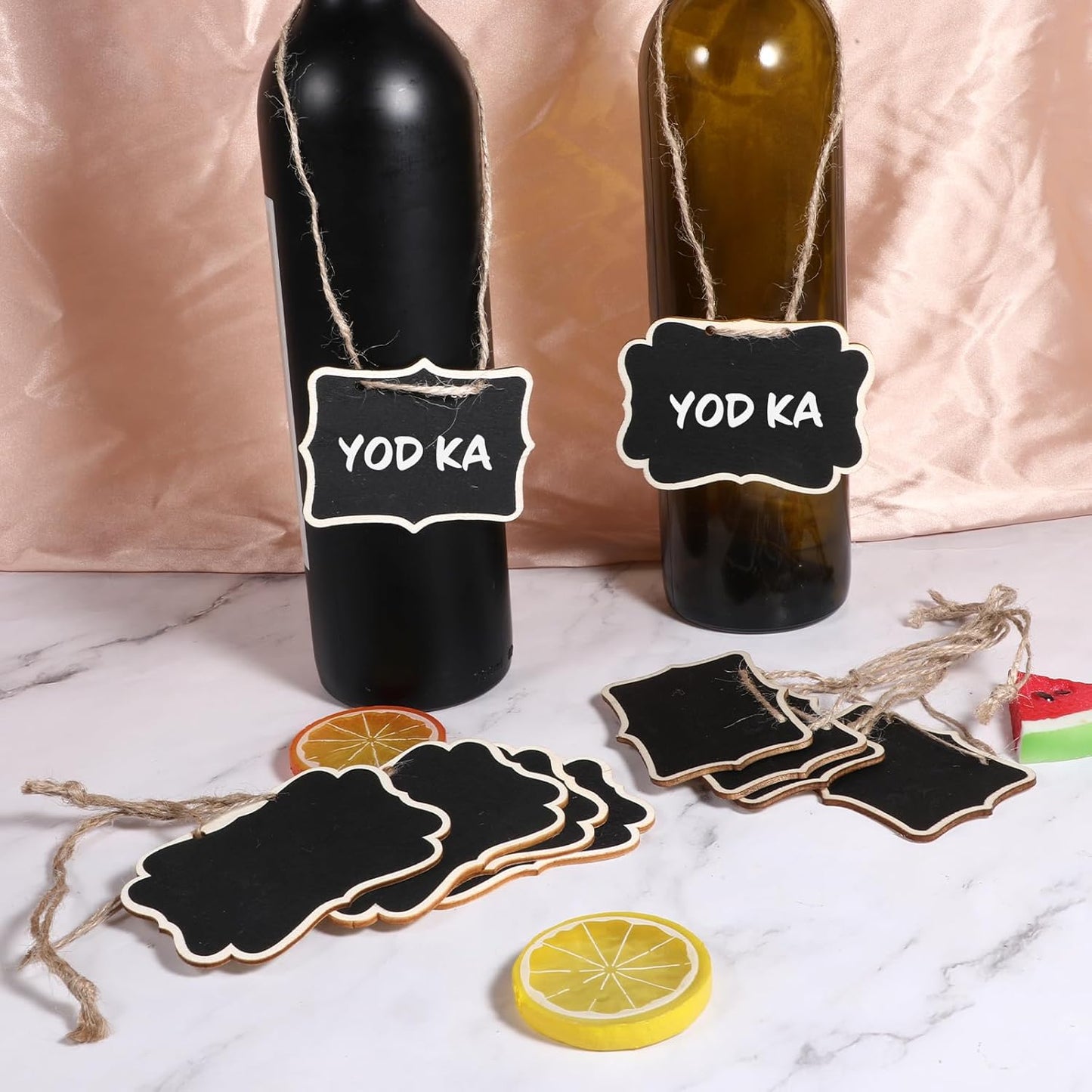 10PCS Mini Chalkboard Signs, 2 Styles Hanging Chalkboard Signs for Food, Food Sign for Buffet, Multifunction Message Boards/Table Numbers/Decanter Tags