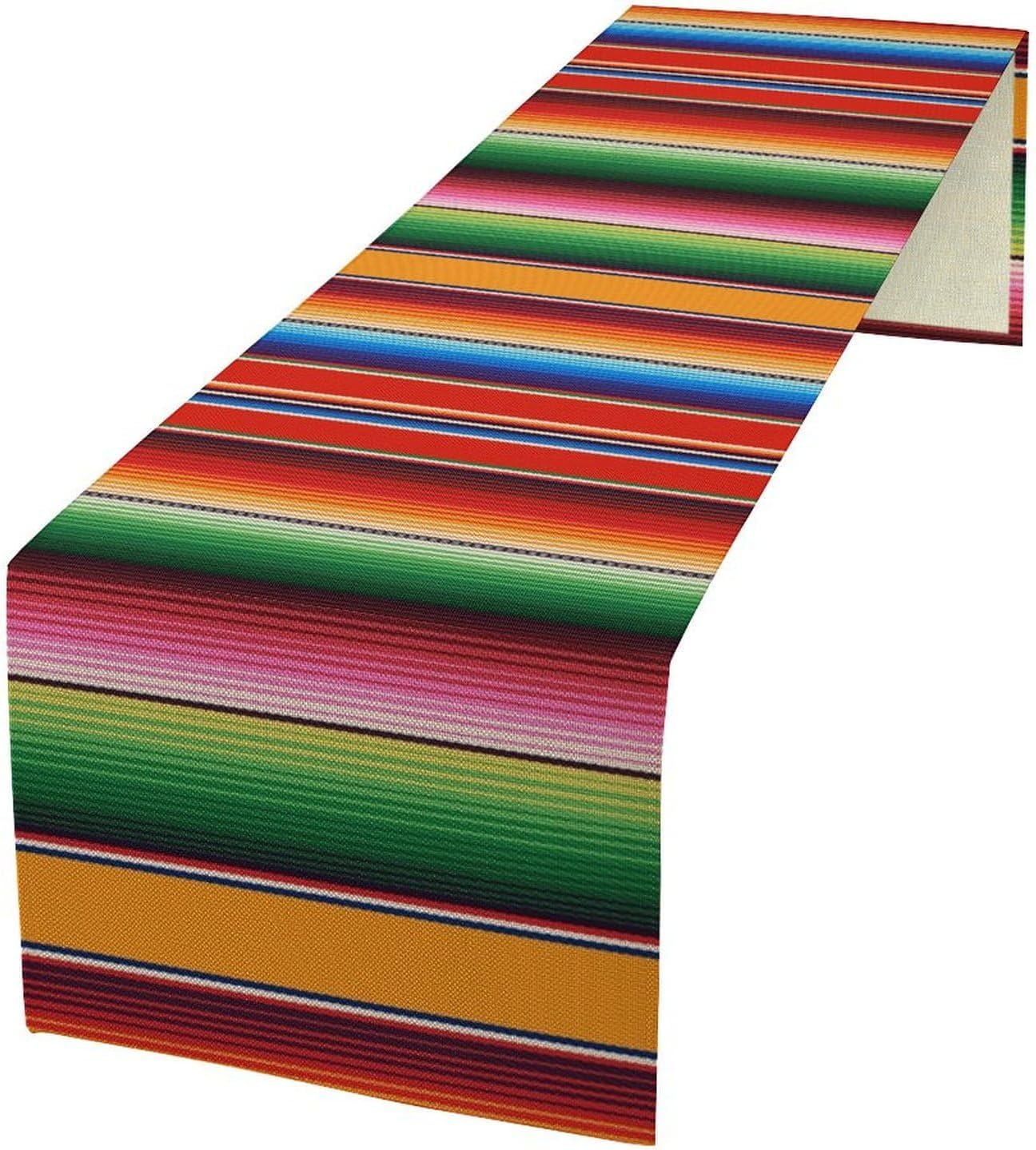 Mexican Table Runner,Colorful Stripe Art Table Runner for Kitchen Dining Table Home Party Decoration 13x90 Inch
