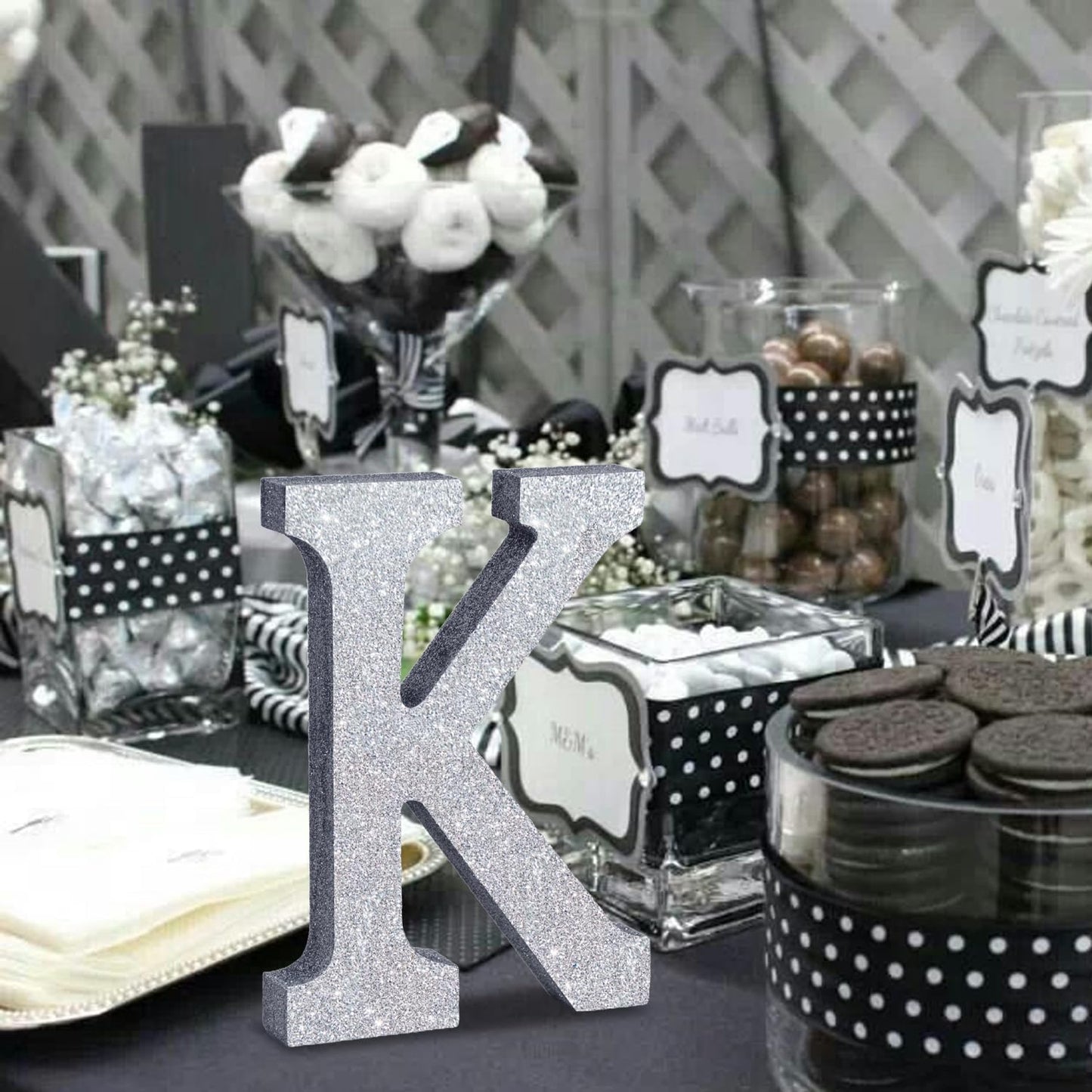TONIFUL 8 Inch Silver Glitter Letter K Table Centerpiece A-Z Silver Birthday Party Decorations,Silver Alphabet K for Birthday,Chrismas,Graduation,Bridal Shower,Wedding,Anniversary Party Supplies
