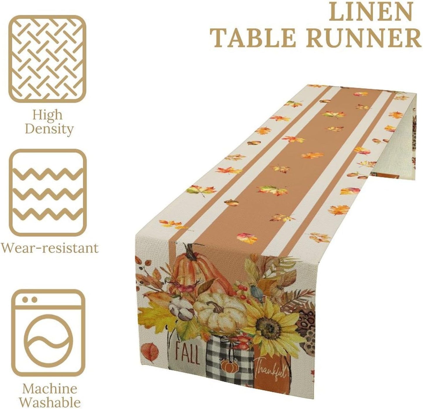 Autumn Table Runner,Thanksgiving Fall Pumpkin Leaves Floral Table Cloth for Kitchen Dining Table Decoration Home Party Decor 13x36 Inch