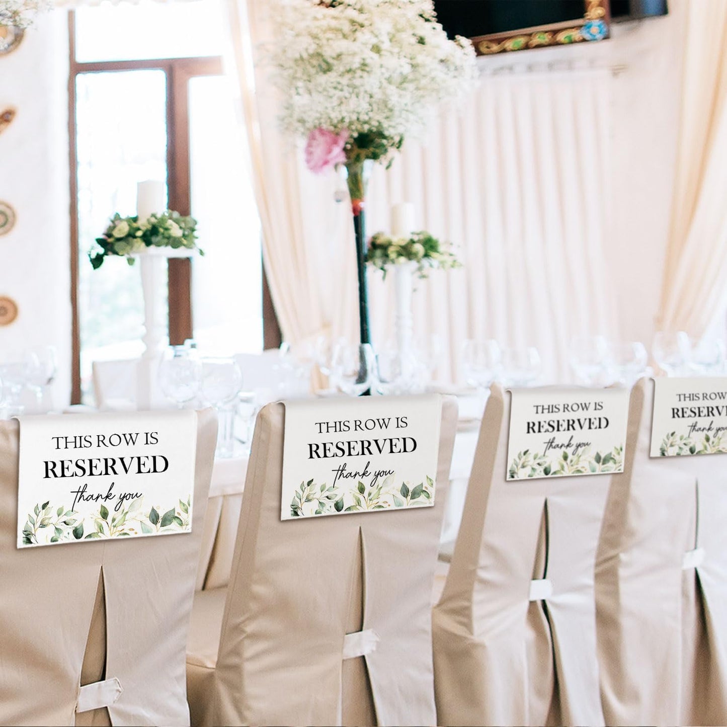 Reserved Seating Chair Signs, This Row Is Reserved Pew Cloths Seating Placeholder for Church Pews, Wedding Decorations for Reception Parties Celebrations Event Meetings (Green, 4 PCS)