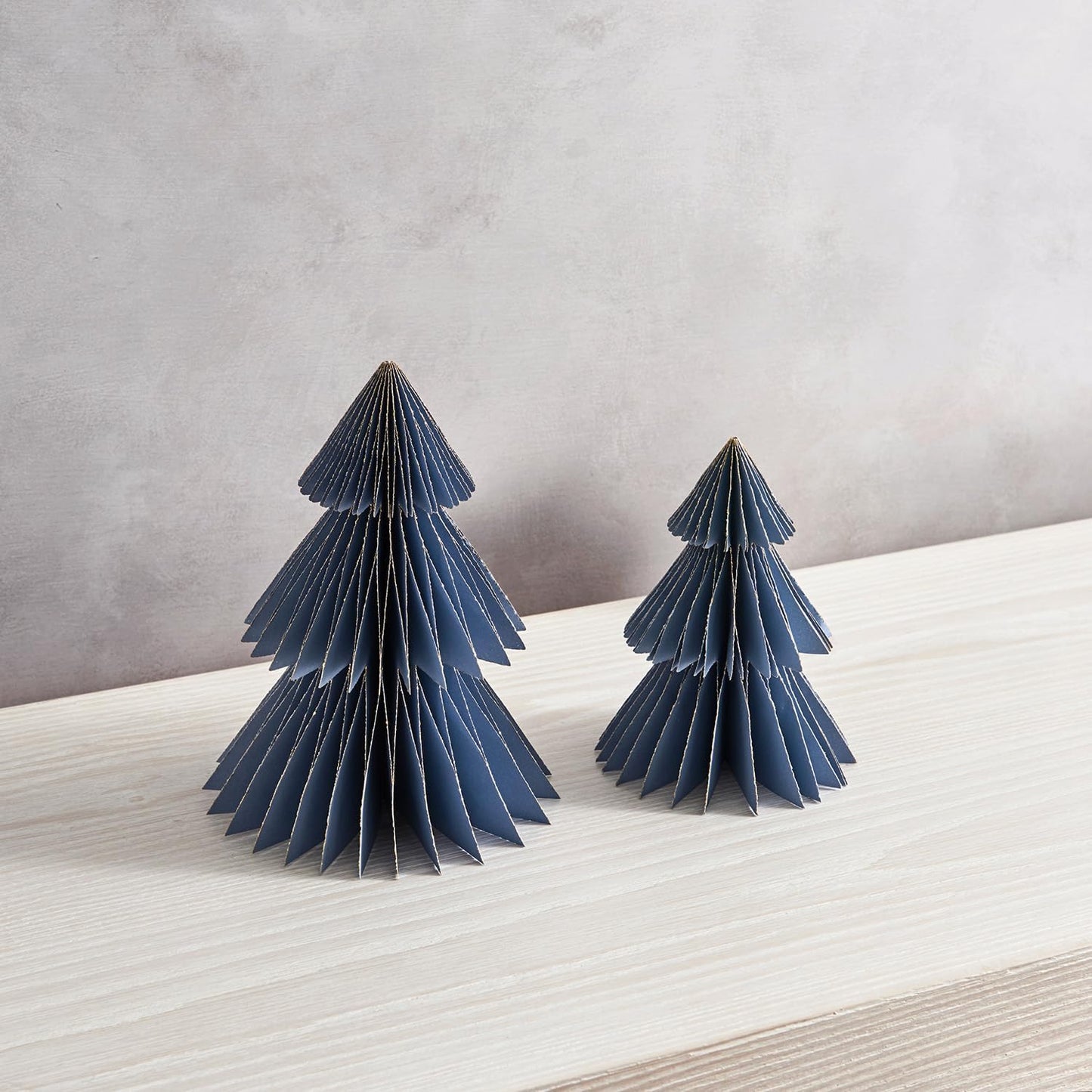 LampLust Winter Ornaments, 2 Pack Dusty Blue Honeycomb Paper Trees, 6 & 8 in, Blue Winter Wonderland Decorations, Table Centerpieces Decorations for Home Mantel Decor