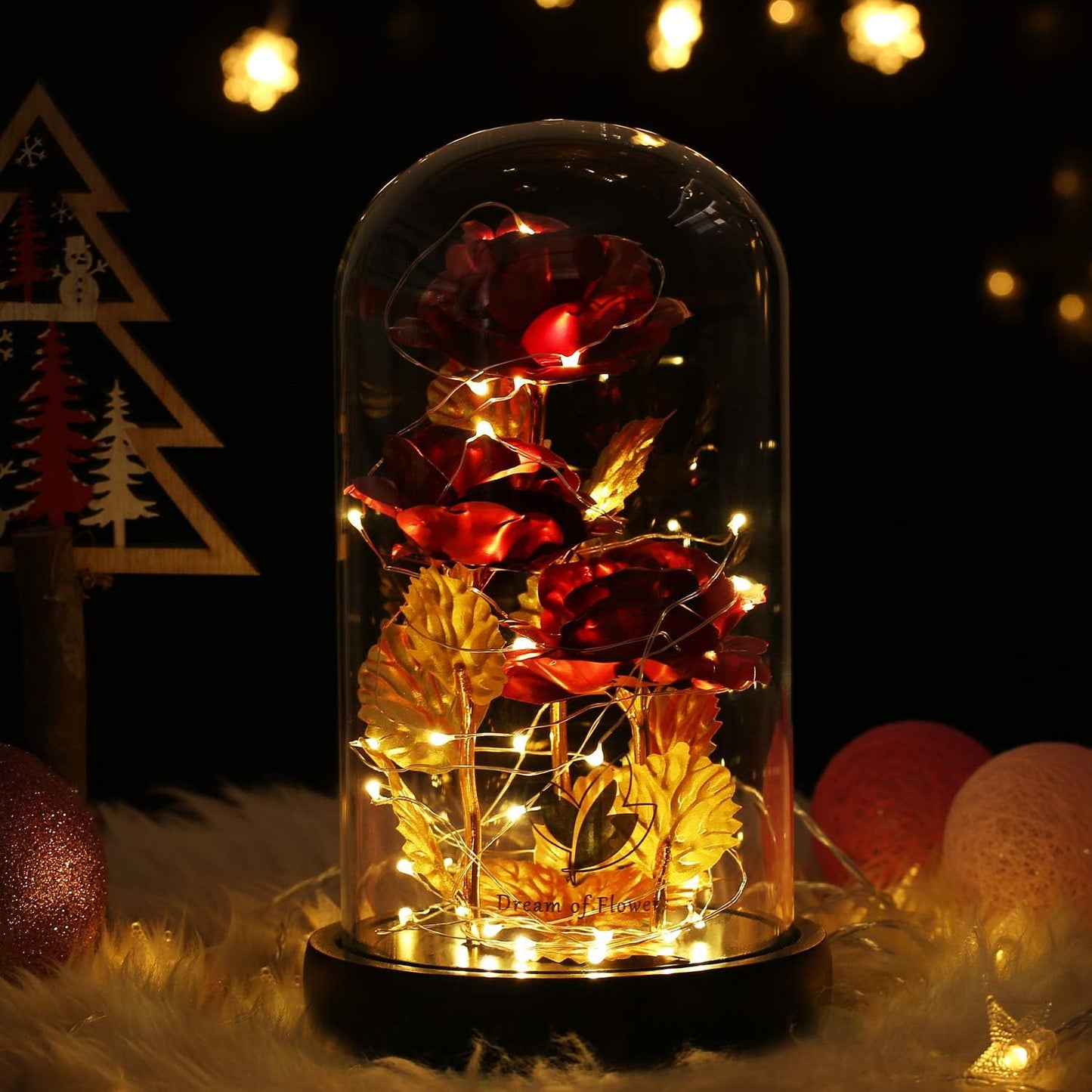 Beauty and The Beast Rose,Preserved Flowers Bouquets Gifts,Light Up Rose Flower in Glass Dome,Birthday Gifts for Women,Mom,Girlfriend Wife Anniversary,Valentines,Thanksgiving,Christmas,Wedding