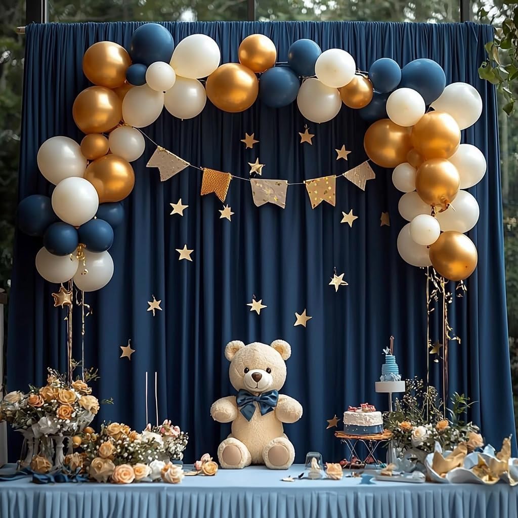 10ftx12ft Wrinkle Free Navy Blue Backdrop Curtain, 2 Panels 12FT Height Navy Blue Wedding Backdrop Drapes, Silky Polyester Back Drop Cloth for Birthday Photography Background Party Backdrop Draping