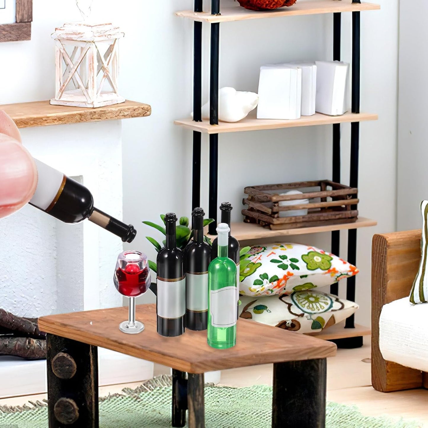 NUOBESTY Mini Bottles 18Pcs Dollhouse Champagne Set Miniature Red Wine Bottle Mini Cocktail Glasses Drink Cups for Dollhouse Decoration Mini Wine Bottles