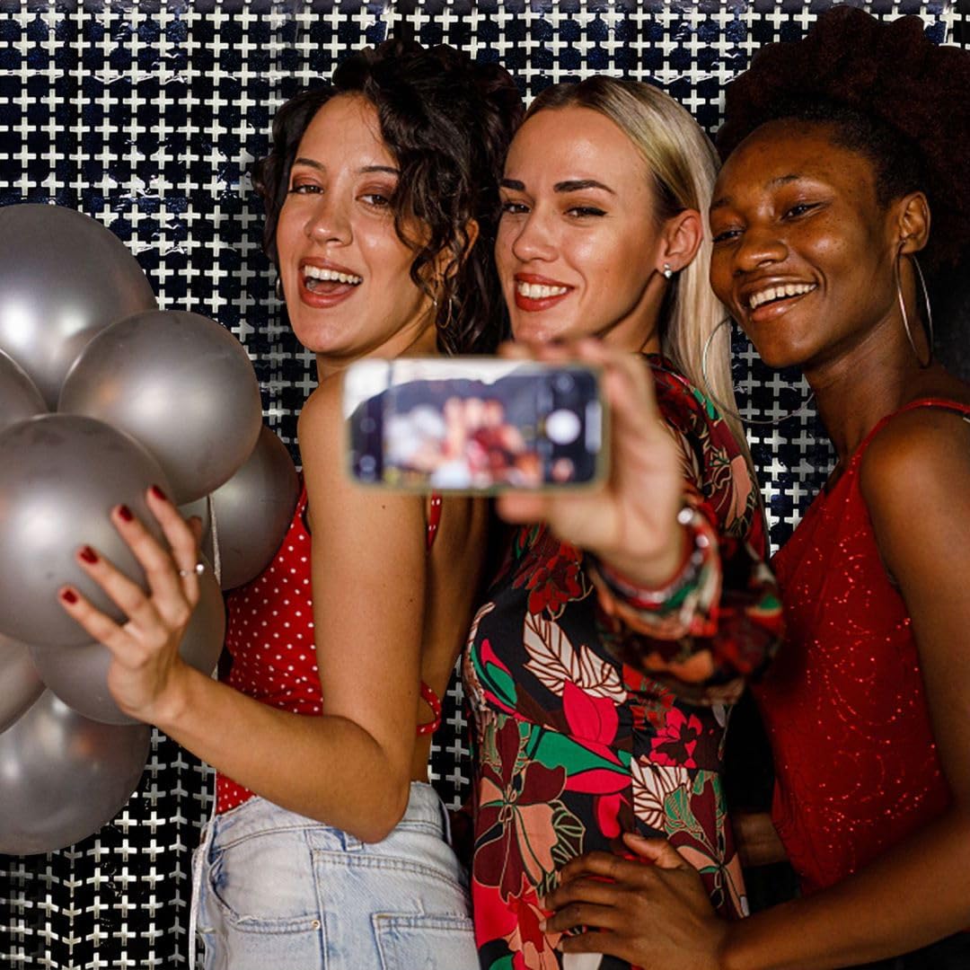 Black Metallic Tinsel Foil Fringe Curtains Foil Curtain Backdrop Photo Booth Props for Birthday Wedding Engagement Baby Shower Bachelorette Christmas Holiday Celebration Party Decorations