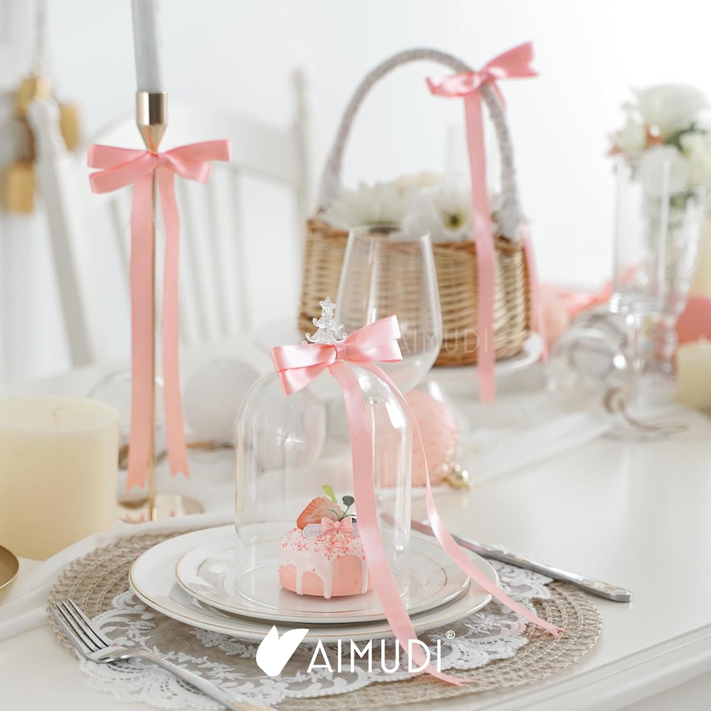 AIMUDI Baby Pink Bows 5 × 10" Satin Bows for Gift Wrapping Twist Tie Bows Premade Ribbon Bows for Bouquets Invitations Baskets Crafts Wreaths Wedding Birthday Baby Shower Party Decorations, 36 PCs