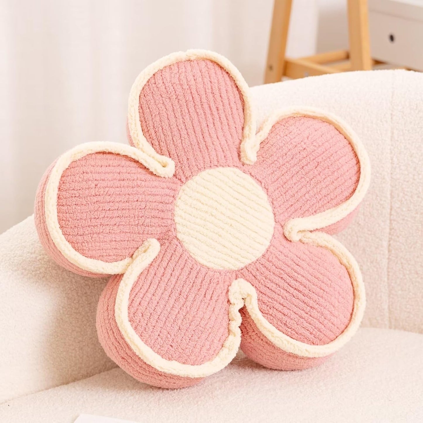 Flower Pillow, Soft Flower Shaped Floor Cushion, Decorative Throw Pillow, Cute Seating Cushion, Plush Pillow for Sofa Couch Bed (17.7 Inch, Pink)