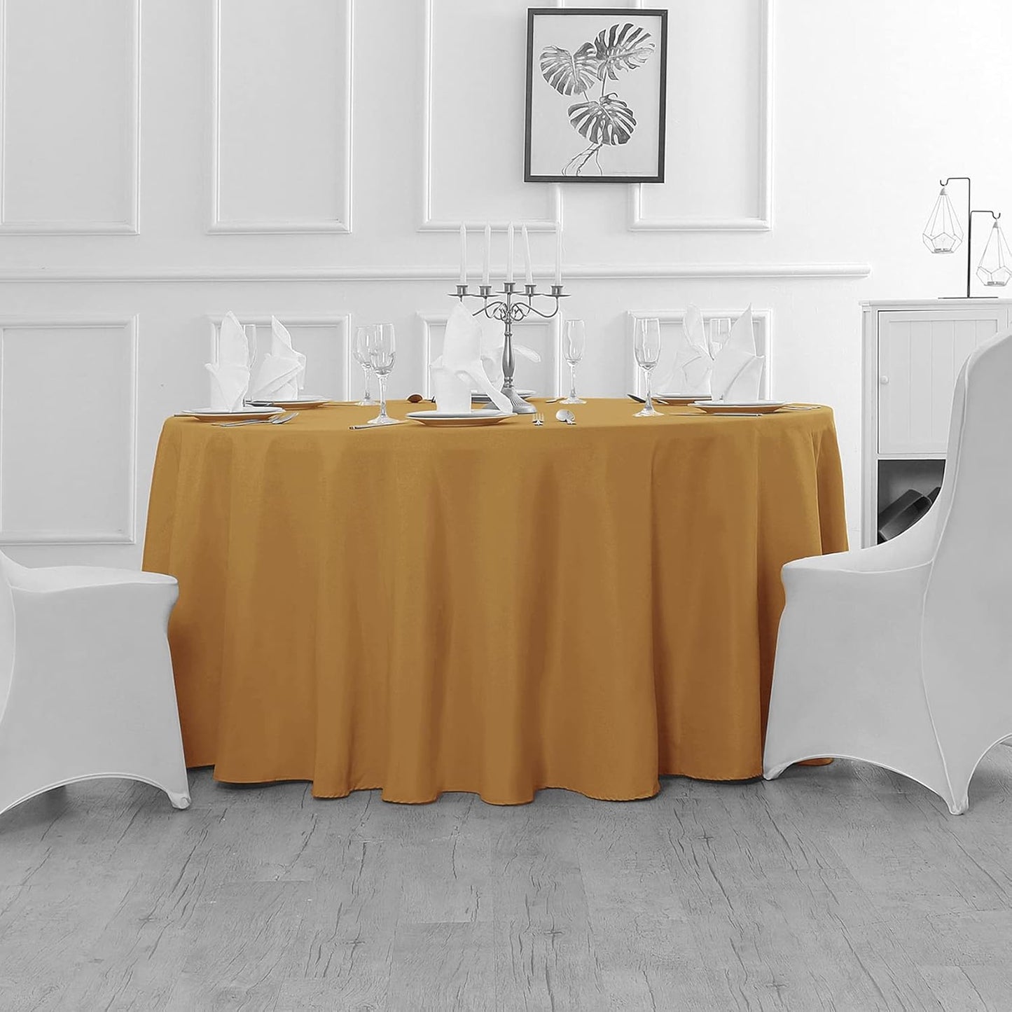 Fokitut 2 Pack Waterproof Round Tablecloth, 90 Inch, Stain Resistant and Wrinkle Polyester Table Cloth, Fabric Table Cover for Kitchen Dining, Wedding, Party, Holiday Dinner-Gold