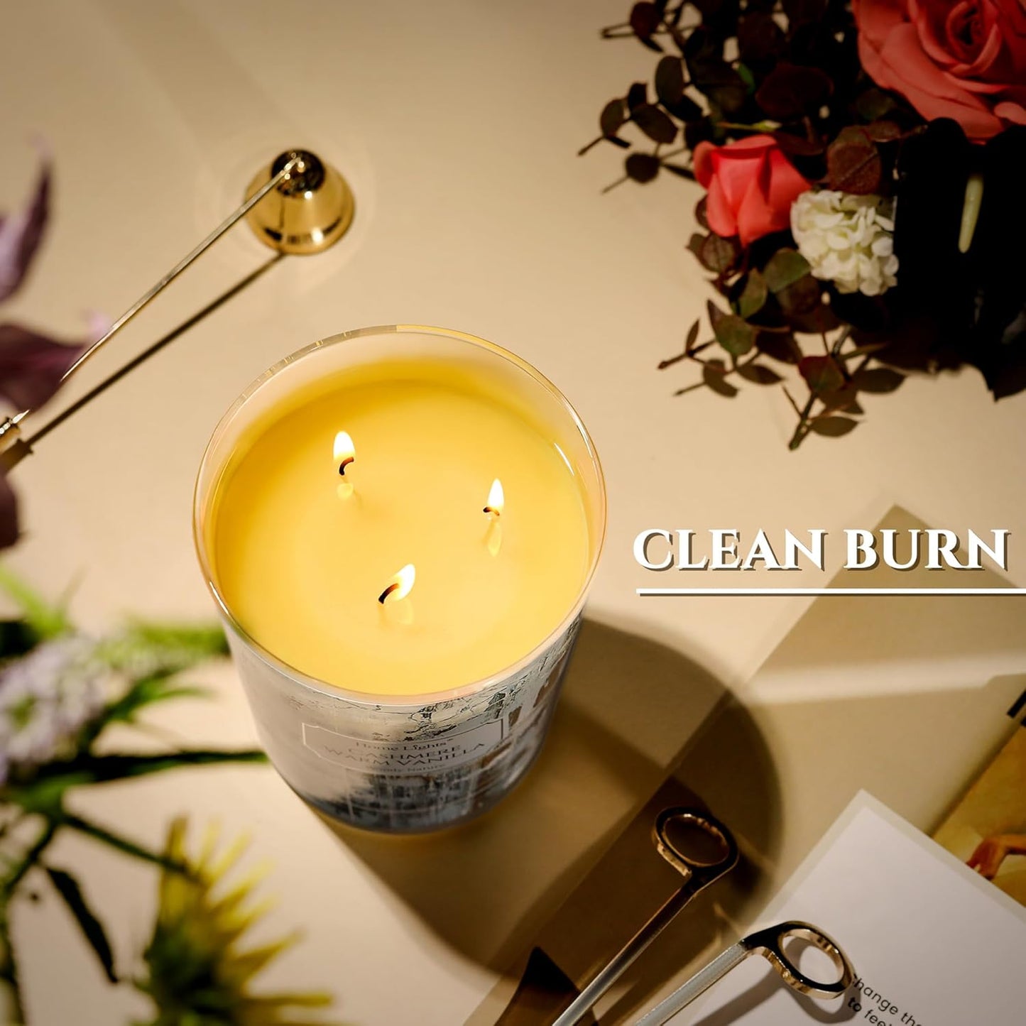 HomeLights Scented Candles for Women & Men, 34oz Candle Jars Aromatherapy 3-Wick Candle, Ideal for Industrial Chic Home Decor and Gifts, Cashmere Warm Vanilla