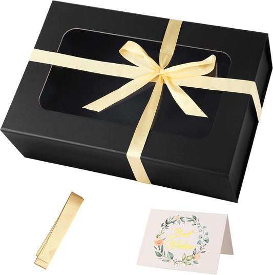 TIACABO Black Large Gift Box with Window, 13.5"x9"x4.3" Bridesmaid Boxe for Gifts Giving,Birthday Gift Boxes with Magnetic,Closure Lid Gifts Box for Presents,Cute Boxe,Luxury for Gift Packaging