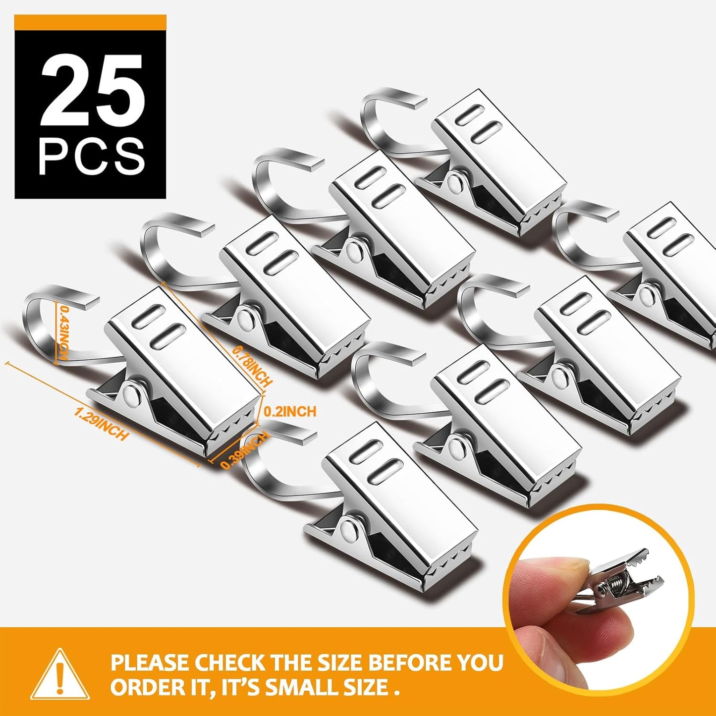 Teenitor 25 Pack Curtain Clips for Hanging Curtain Hooks, Stainless Steel Curtain Hooks with Clips, Small Hooks Clips for Camper Awning Light Photos Party Decorations