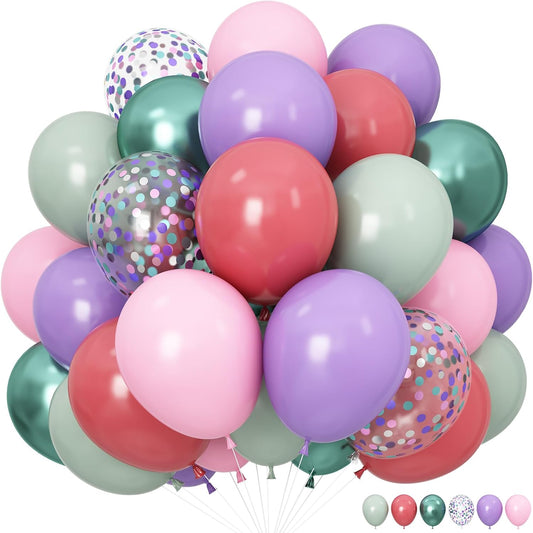 Pink Purple Green Balloons for Mermaid Magic Birthday Party Decorations Under The Sea 60PCS 12INCH Pastel Pink Teal Metallic Sage Green Helium Latex Balloon Confetti Balloons for Arch Baby Shower