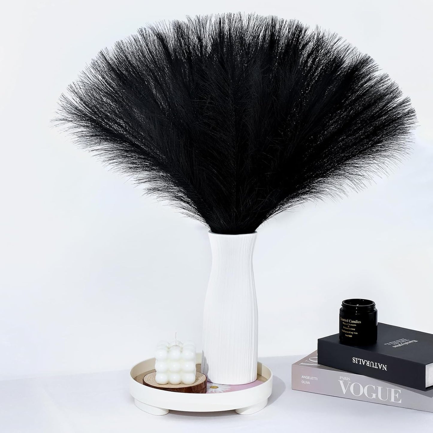 Black Pampas Grass Decor 30 Pcs 21.7 Inch Faux Pampas Grass Bulk Artificial Dried Flowers Small Vase Filler Pompas Grass.