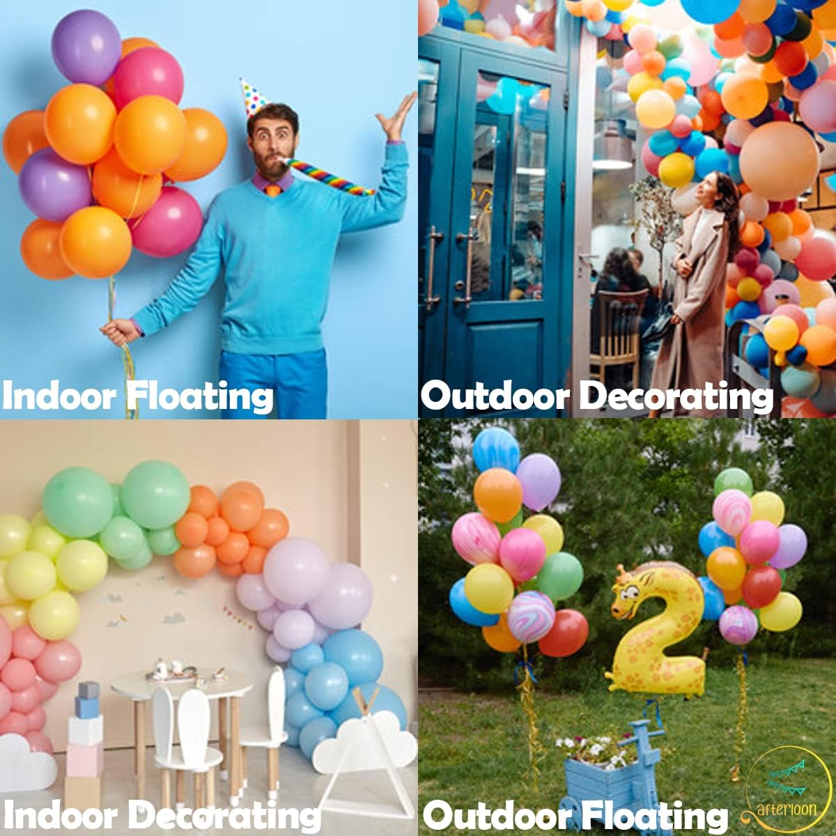 AFTERLOON® Biodegradable Balloons 50 pcs Pearlized Blue/Fuchsia/Clear 10 Inch Pearl Color 144 Pack, Pearlescent Thickened Extra Strong Latex Helium Float, for Gender Reveal Birthday Party Decorations