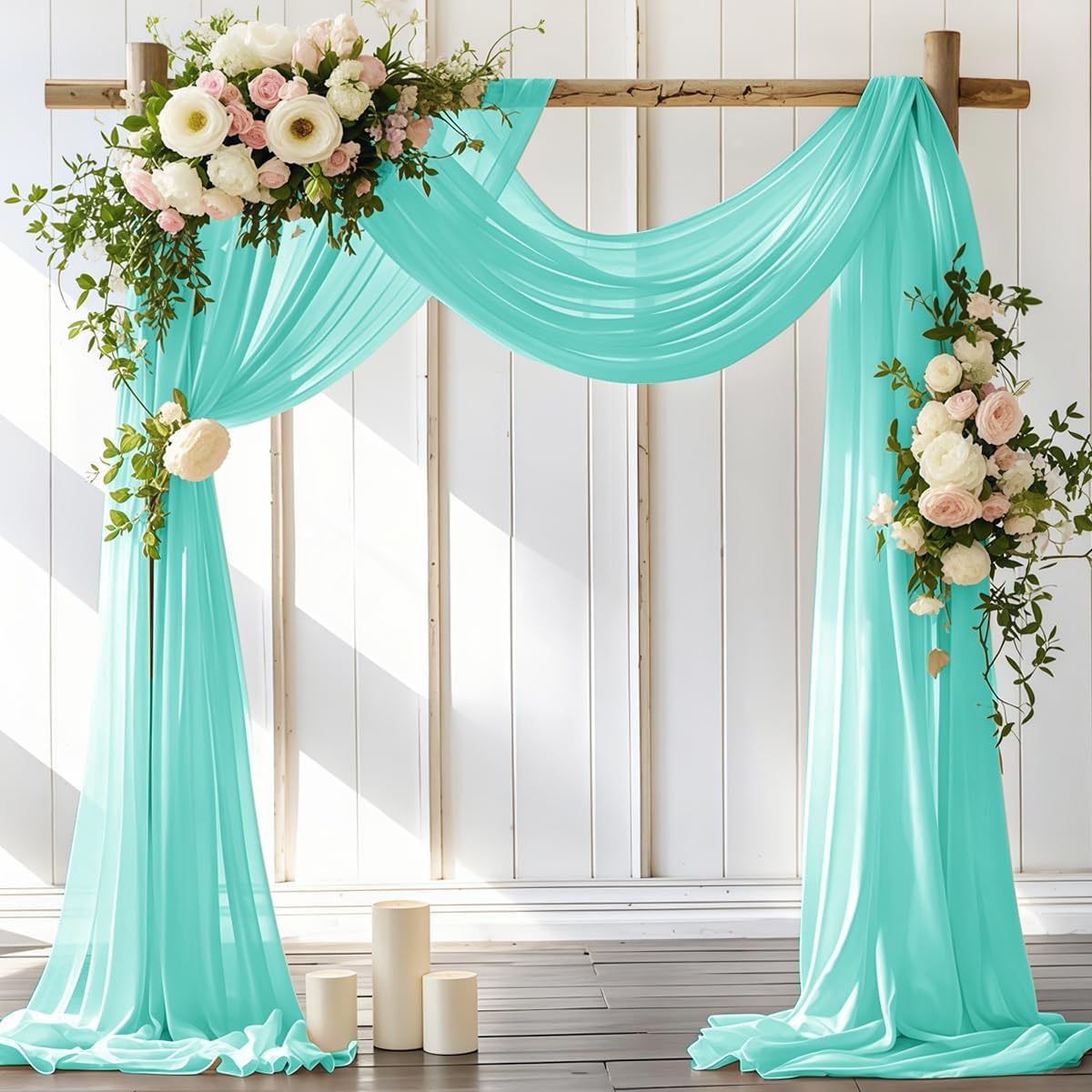 Wedding Arch Draping Fabric 1 Panel 30'' x 18FT Teal Sheer Chiffon Arch Drapery for Photo Booth Bridal Shower Baby Shower Church Decor Newborn Photography Christening Outdoor Party