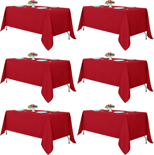 Fitable Red Rectangle Tablecloths for 6 Foot Tables, 6 Pack - 70 x 108 Inches - Stain Resistant and Washable Table Clothes, Polyester Fabric Table Covers for Wedding, Party, Banquet, Buffect