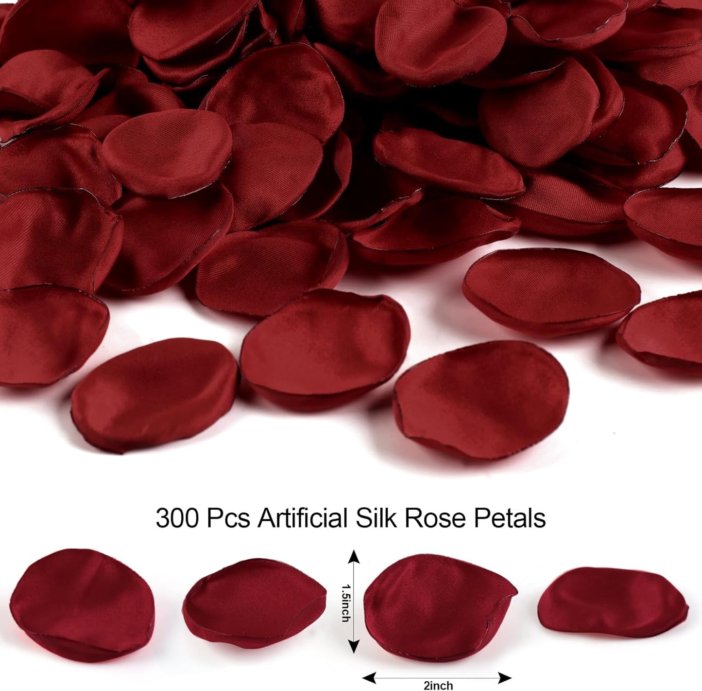 Silk Rose Petals Burgundy 300pcs - Bulk Faux Flower Petals for Wedding Decor, Dinner Table Scatter, Party Confetti, Bridal Shower, and Night Decoration