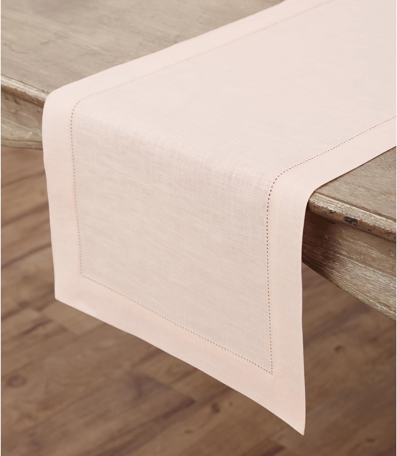 Solino Home Linen Pink Table Runner 108 Inches Long - 100% Pure Linen 14 x 108 Inch Table Runner for Halloween - Classic Hemstitch