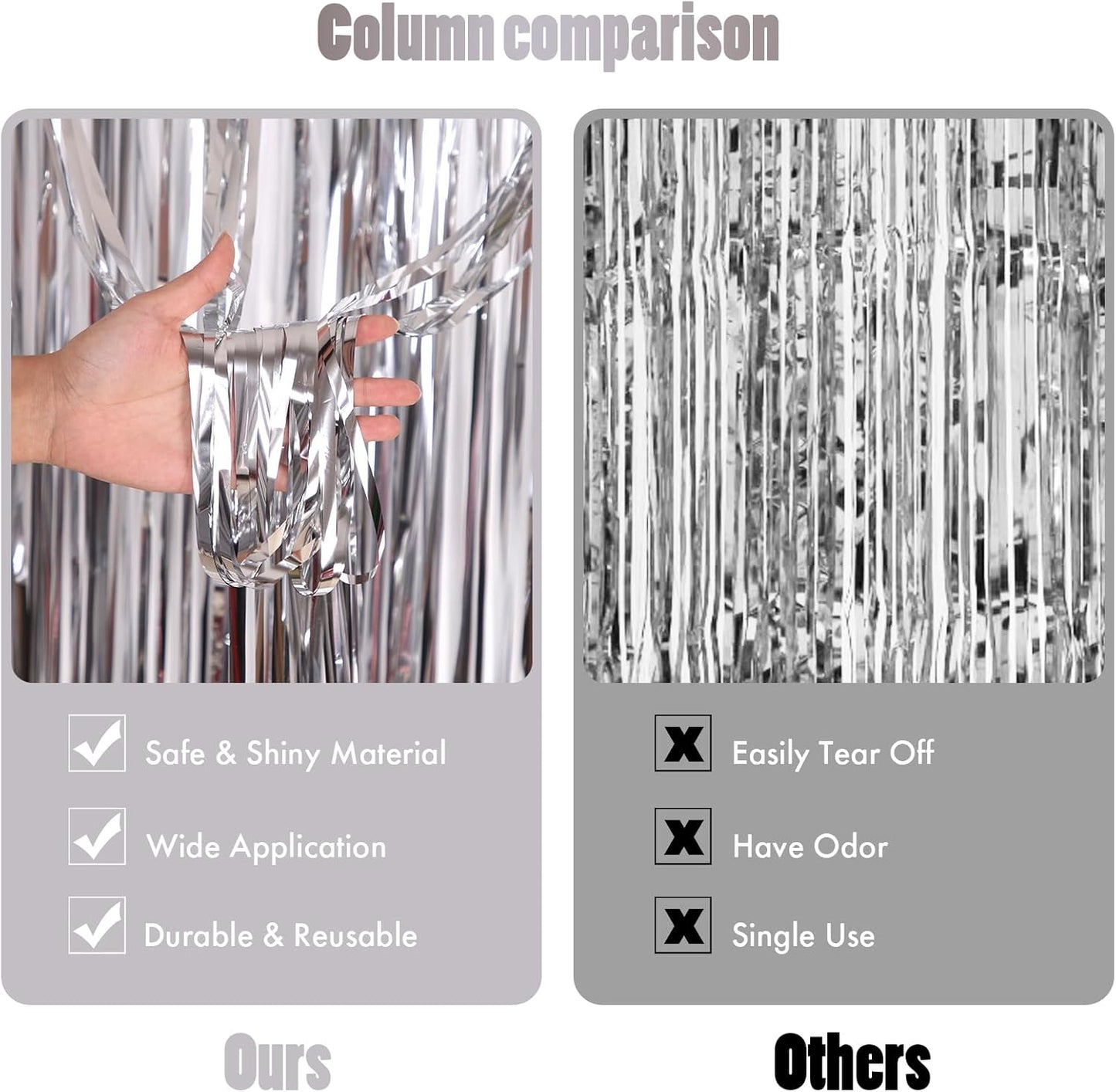CANREVEL 2 Pack 3.3x8.2 Feet Silver Foil Fringe Backdrop Curtains, Tinsel Streamers Birthday Party Decorations, Fringe Backdrop for Graduation, Baby Shower, Happy New Year, Disco Party