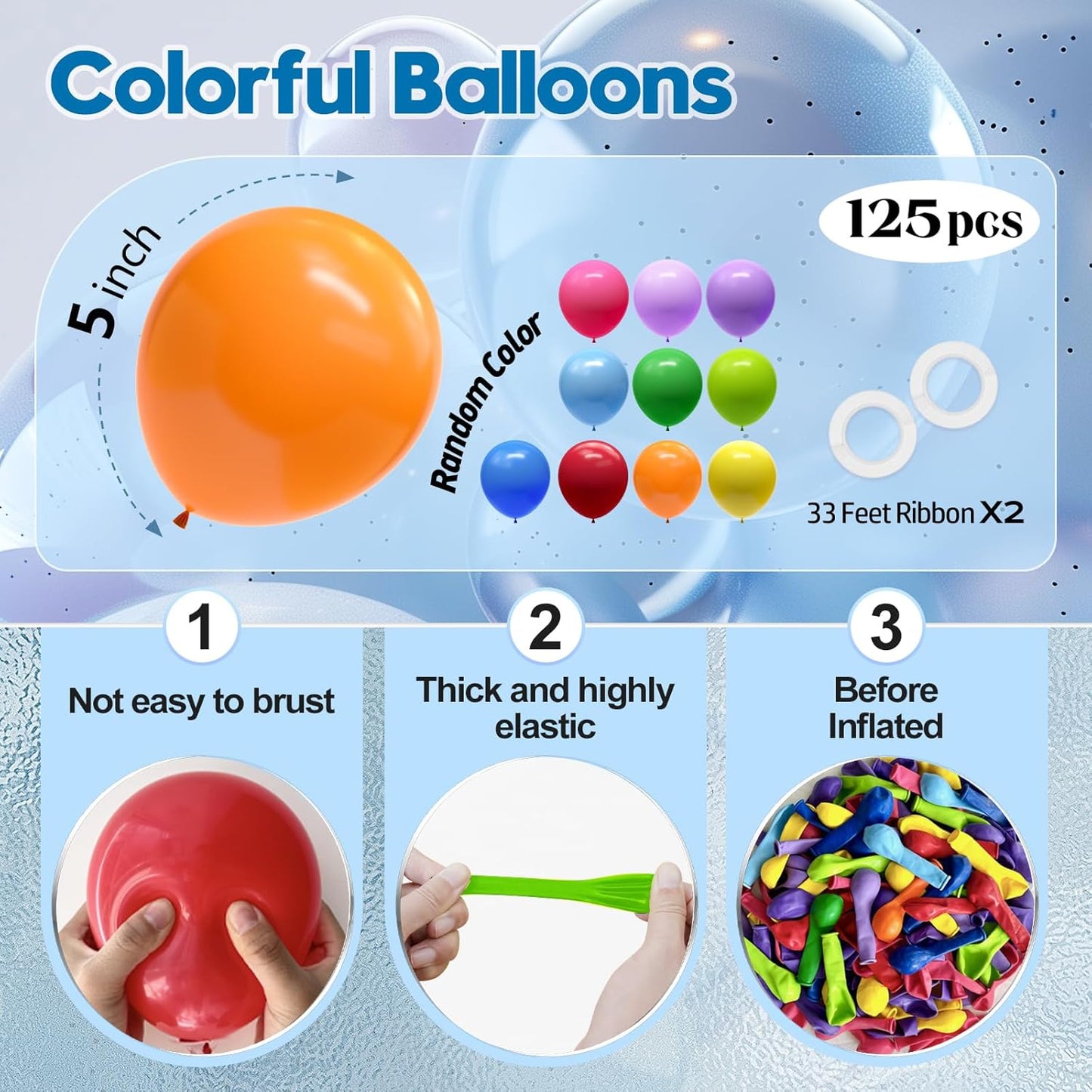 125 pcs Rainbow Latex 5 Inch Balloons, Small Balloons for Balloon Garland or Balloon Arch as Party Decorations, Birthday Decorations, Anniversary Party Decoration