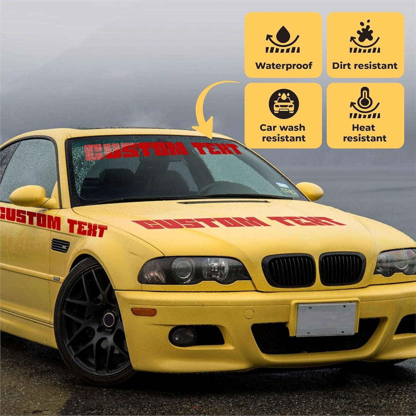 Custom Windshield Decal - Custom Decals for Cars, Truck, Window Lettering - UV Resistant Window Decals for Vehicles - Custom Car Decal Text Banner - Custom Windshield Sticker, Car Truck, SUV