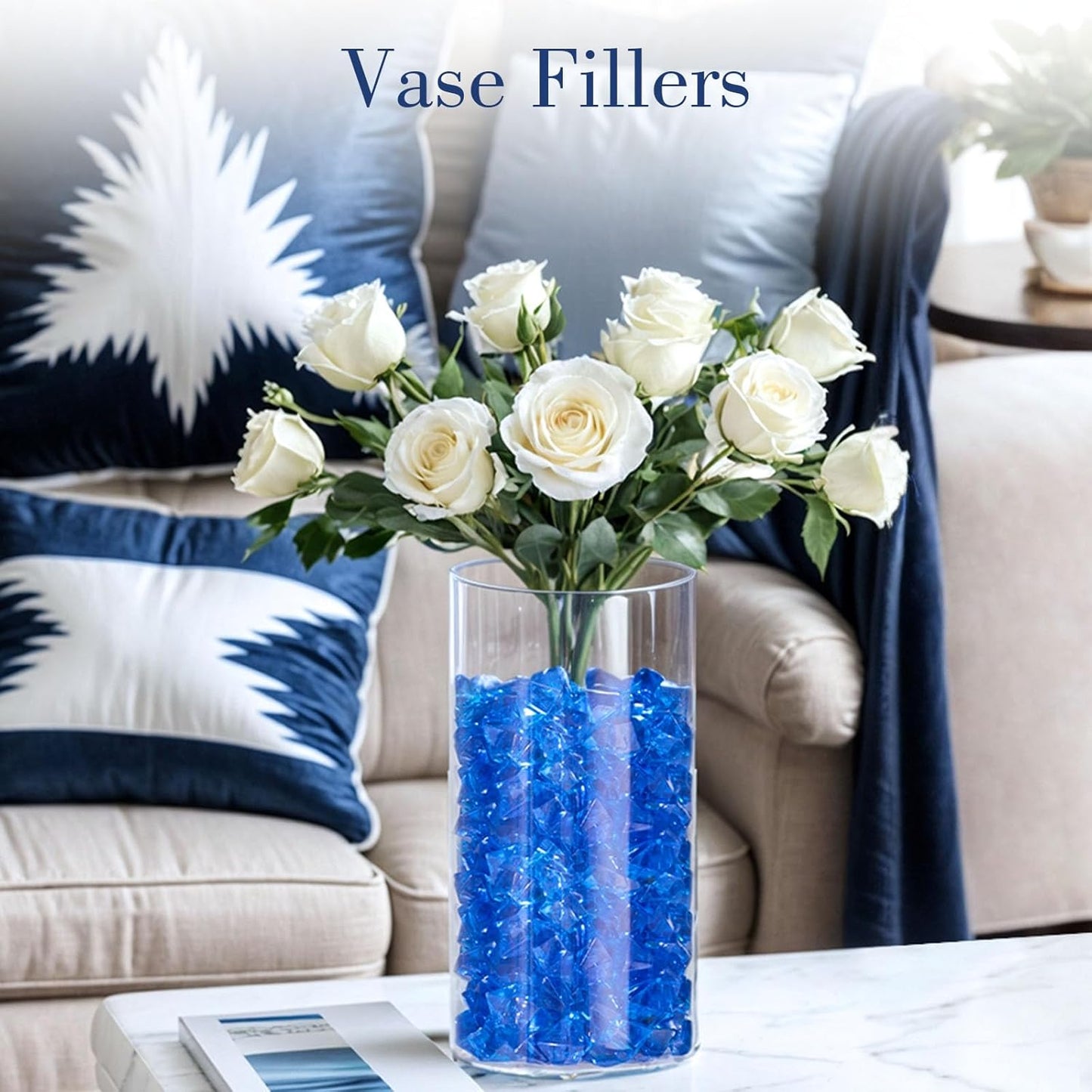 DomeStar Navy Blue Fake Ice Rocks, 150PCS Acrylic Gems Crystals Plastic Diamonds Centerpiece for Vase Fillers DIY Craft Wedding Party Table Scatter Aquarium Tank Cobalt Blue Decorations