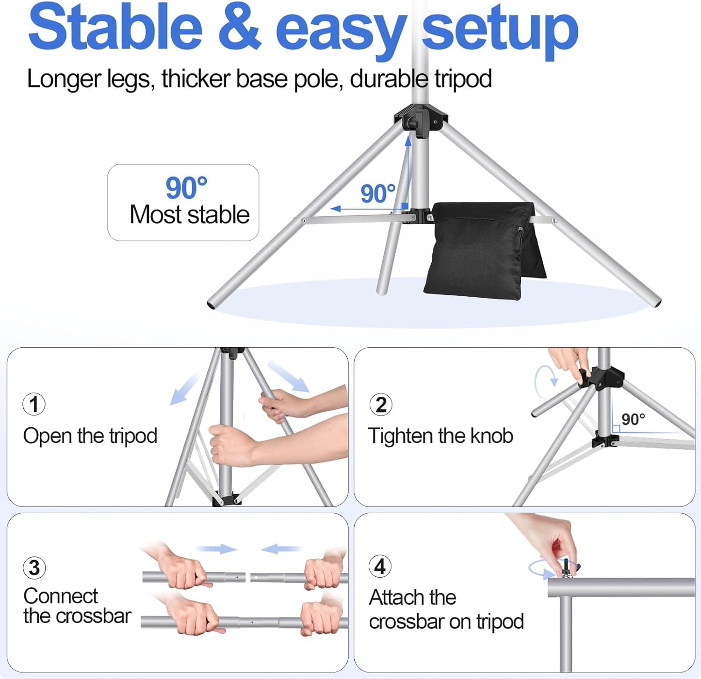 EMART Backdrop Stand 10x7ft(WxH) Photo Studio Adjustable Background Stand Support kit with 2 Crossbars, 8 Clamps, 2 Sandbags and Carry Bag for Parties, Events Decoration, Wedding, Photography -Silver