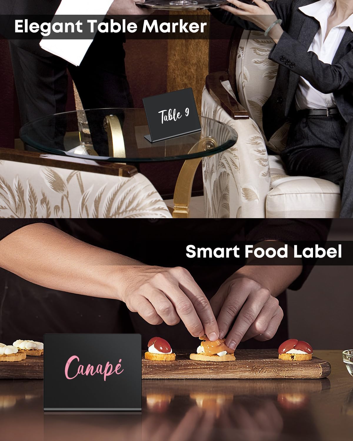 Uniclife 20 Pack Mini Chalkboard Signs for Food, Small Chalkboard Signs with Chalk Markers, Reusable Glossy Acrylic Food Signs Food Labels for Party Buffet Wedding, Blackboard Place Cards Table Signs