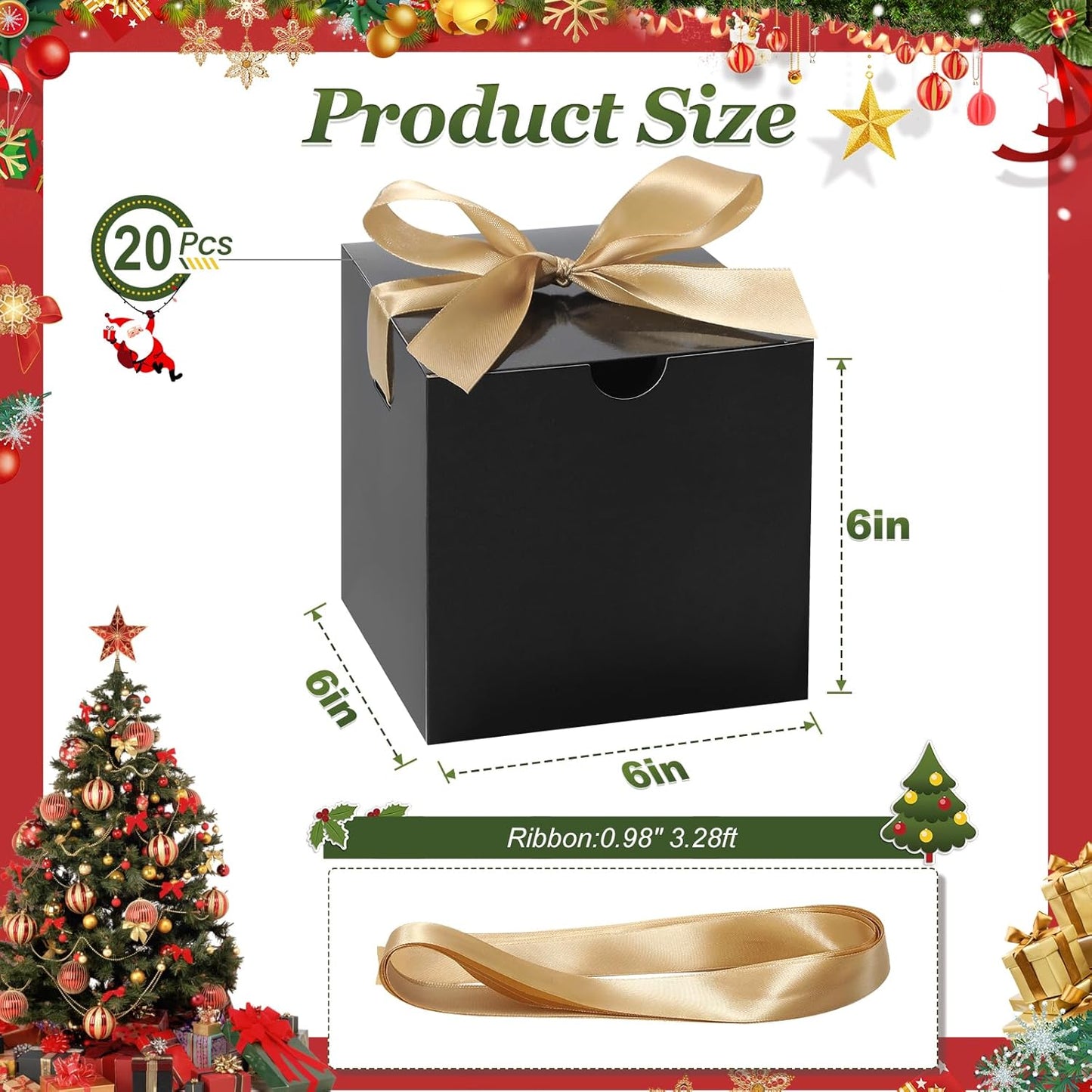 DOYIDE 20 Pack Small Gift Boxes, 6x6x6 Inch Black Elegant Paper Boxes with Ribbons, Christmas Gift Box Crafting, Wedding Party Favor, Cupcake, Candy, Bridesmaids Proposal Box