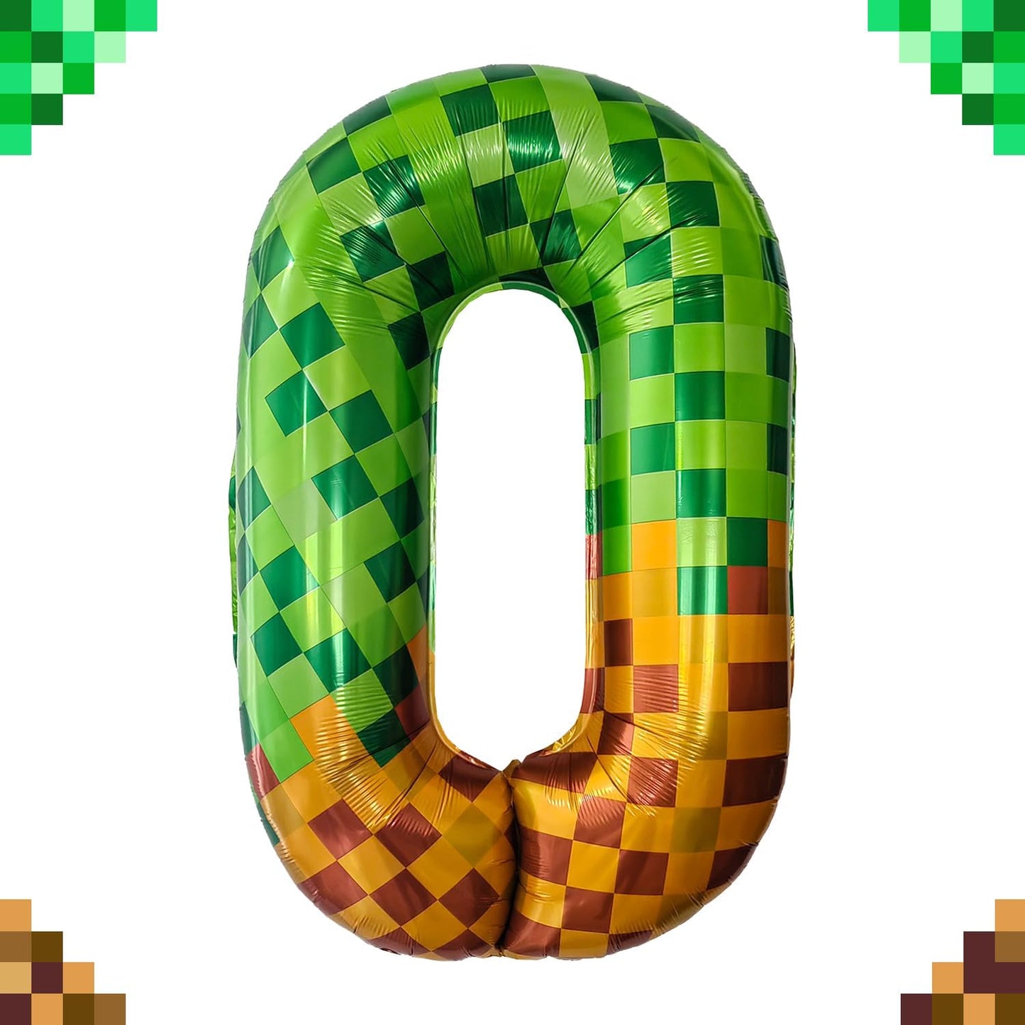 Pixel & TNT Theme 40in Giant Number Balloons - Foil Mylar Birthday Party Decorations for Kids Adults Cumpleaños, Block Style Pixel Art Shape Balloon Decor Supplies (Pixel, Number 0)