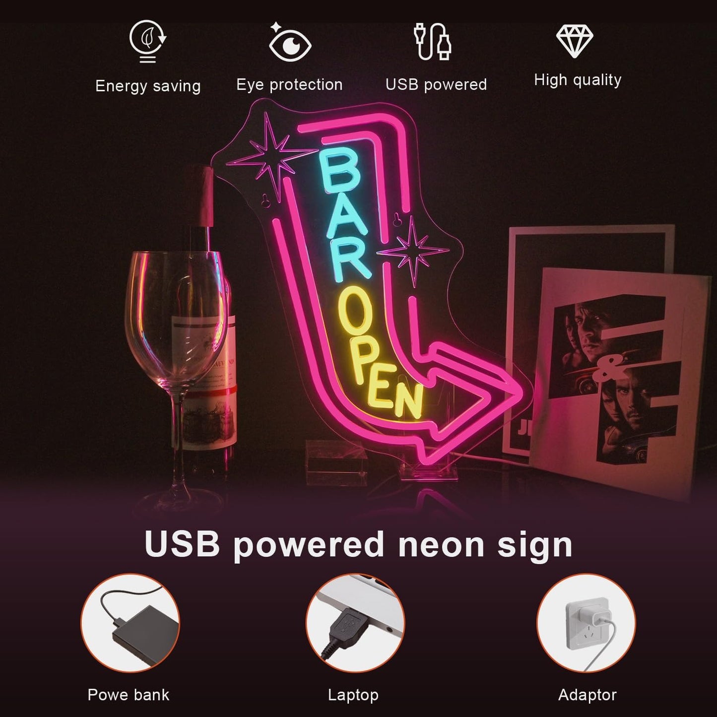 Lucunstar Bar Open Neon Sign,Colorful LED Bar for Wall Decor Dimmable USB Powered Neon Lights for LED for Bussness Man Cave Art Wall Decor