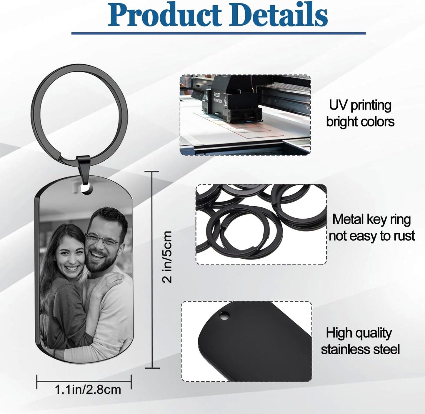 Custom Keychain with Picture, Personalized Keychain with Engraved Photo/Text, Gifts for Family and Friends