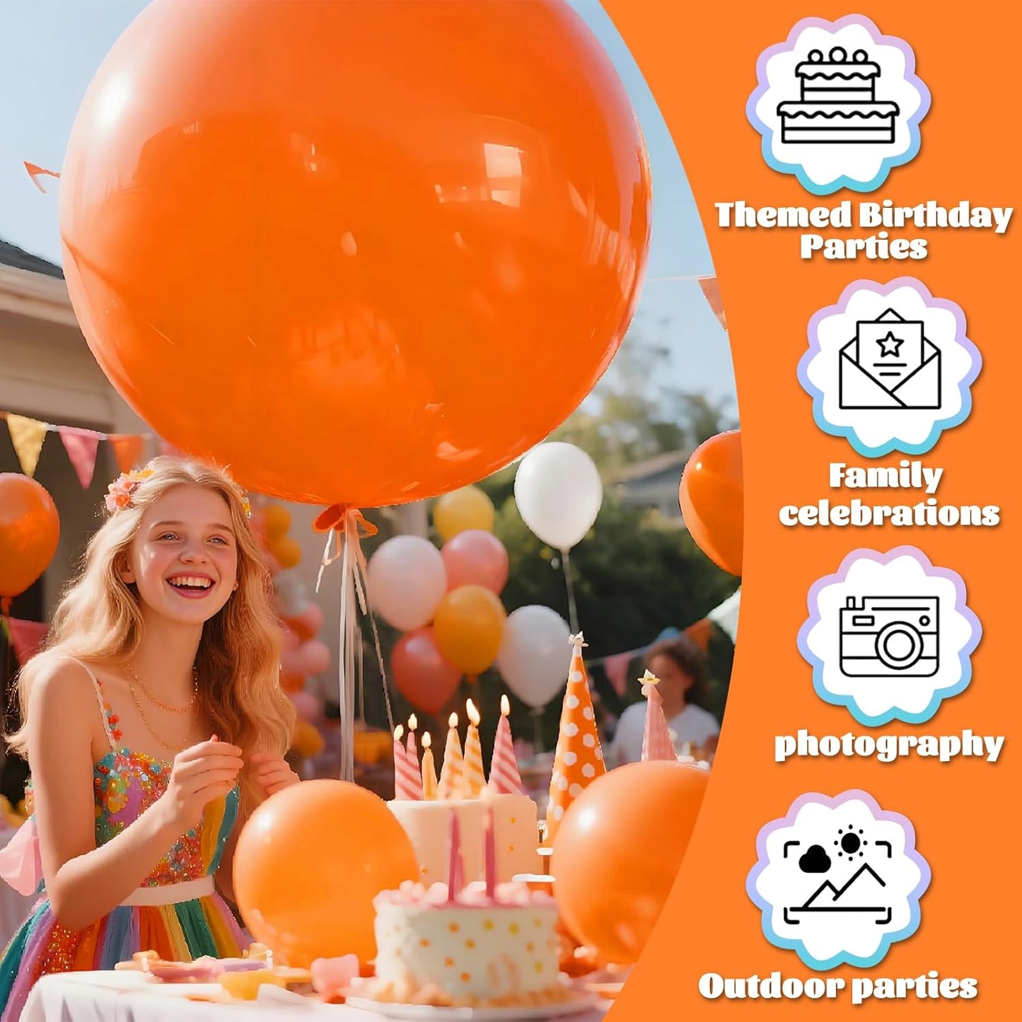 KAWKALSH Orange Balloons 9pcs, 36 Inch Large Orange Balloons for Balloon Garland Arch as Birthday Party Decorations, Wedding Decorations