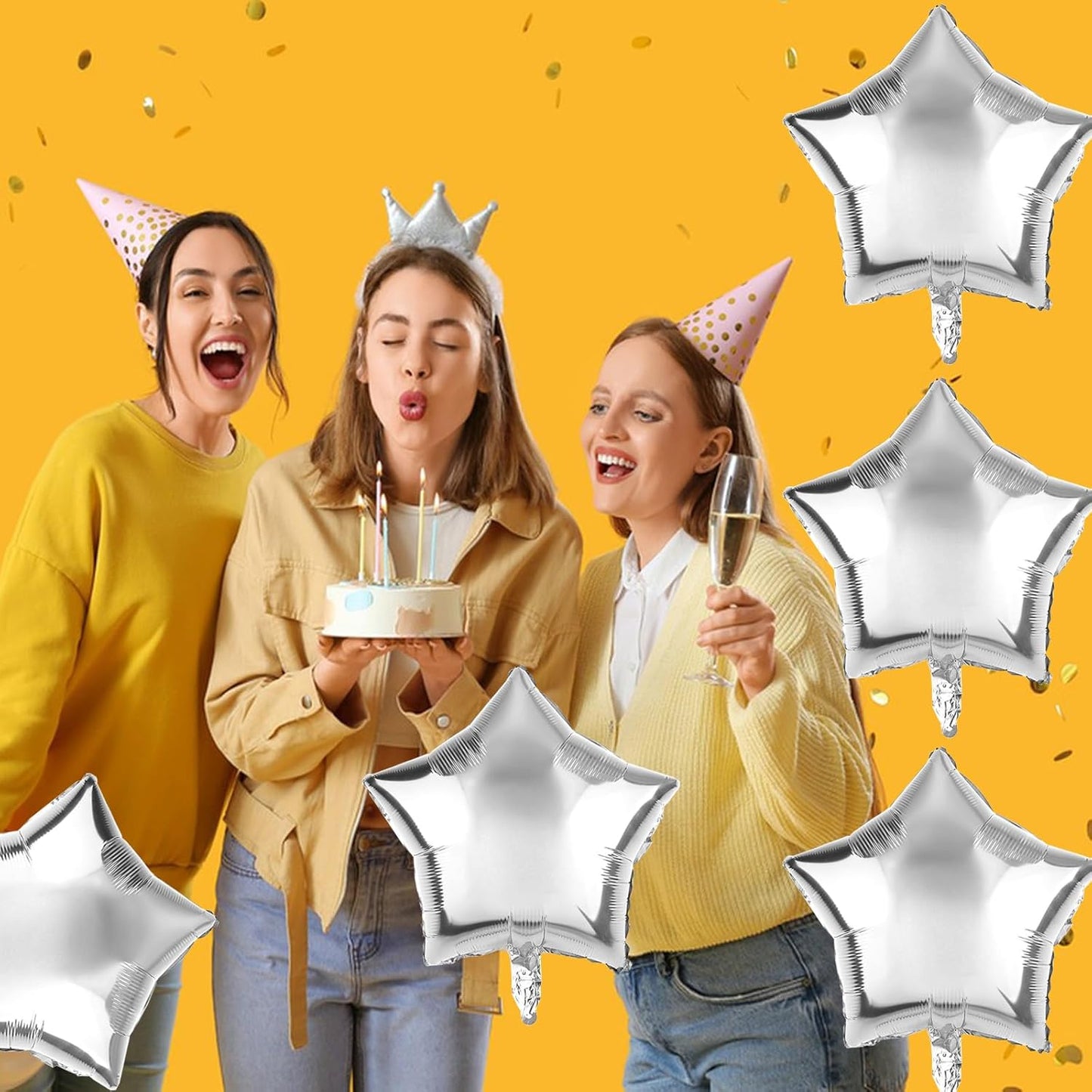 50 Pieces 10" Silver Foil Star Balloons for Party Decorations