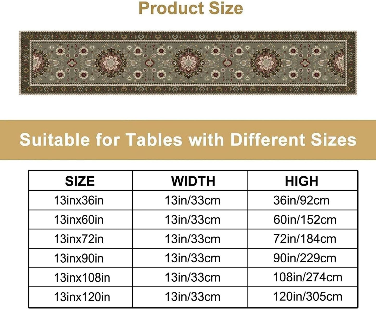 Vintage Paisley Floral Table Runner, Brown Boho Rustic Farmhouse Flower Pattern for Home Kitchen Table Decor Dining Coffee Room Party Decor 13x36in
